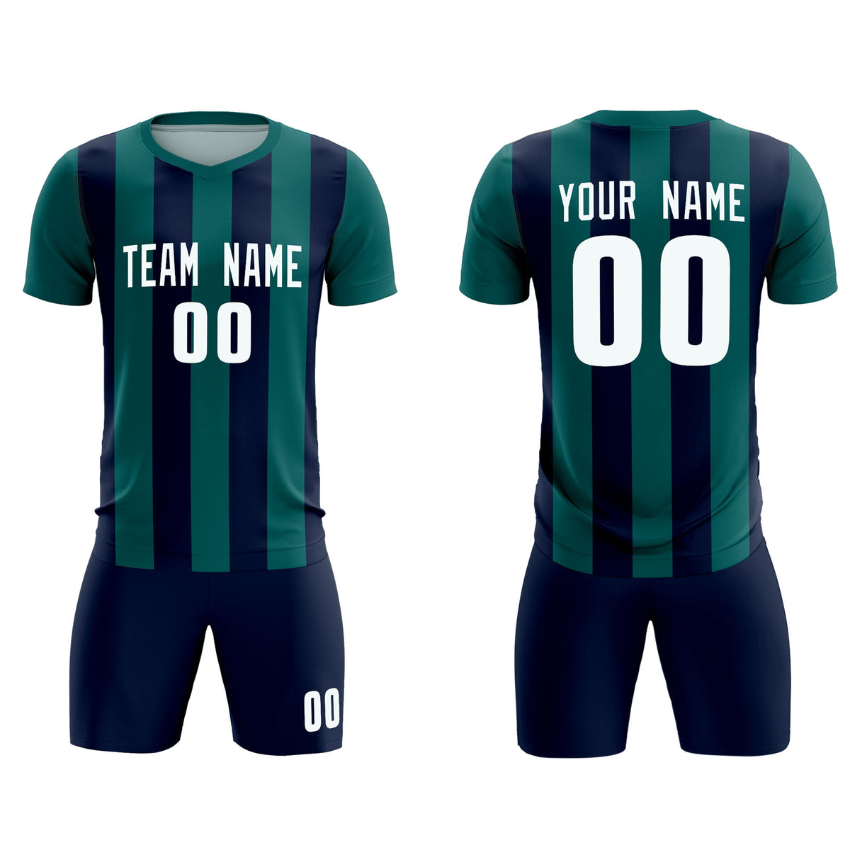 Custom Aqua Navy Vertical Stripes Casual Outdoor Football Kits Jersey