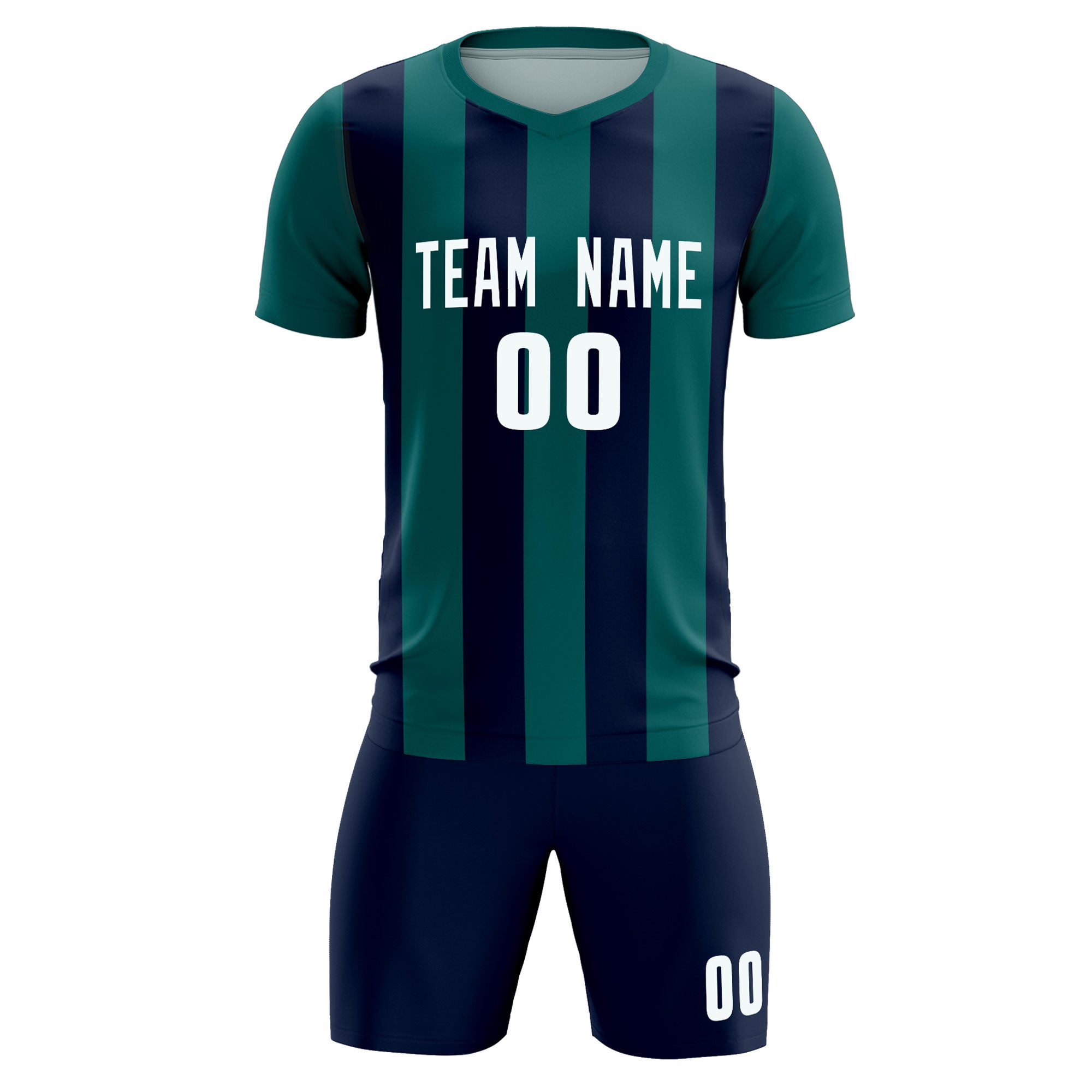 Custom Aqua Navy Vertical Stripes Casual Outdoor Football Kits Jersey