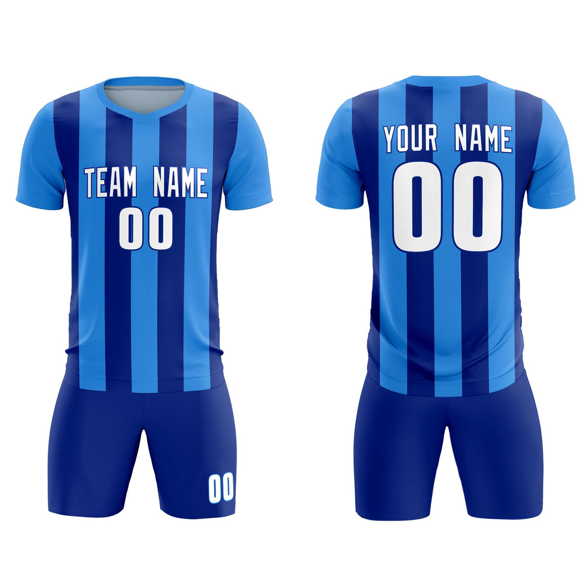 Custom Powder Blue Royal Vertical Stripes Casual Outdoor Football Kits Jersey