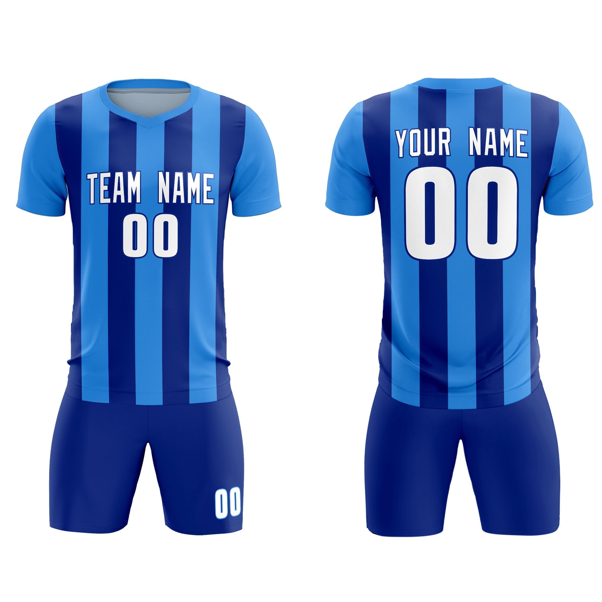 Custom Powder Blue Royal Vertical Stripes Casual Outdoor Football Kits Jersey