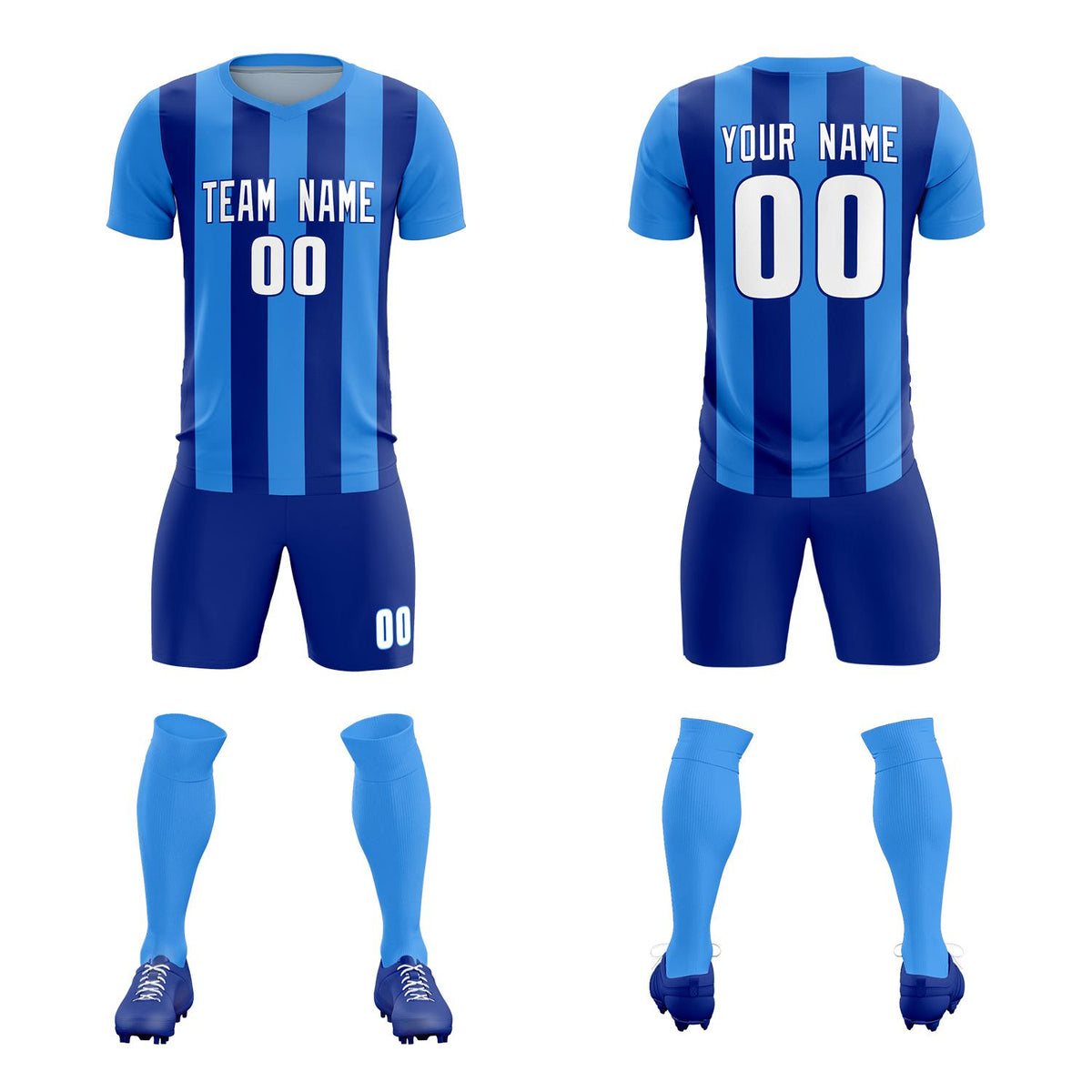 Custom Powder Blue Royal Vertical Stripes Casual Outdoor Football Kits Jersey