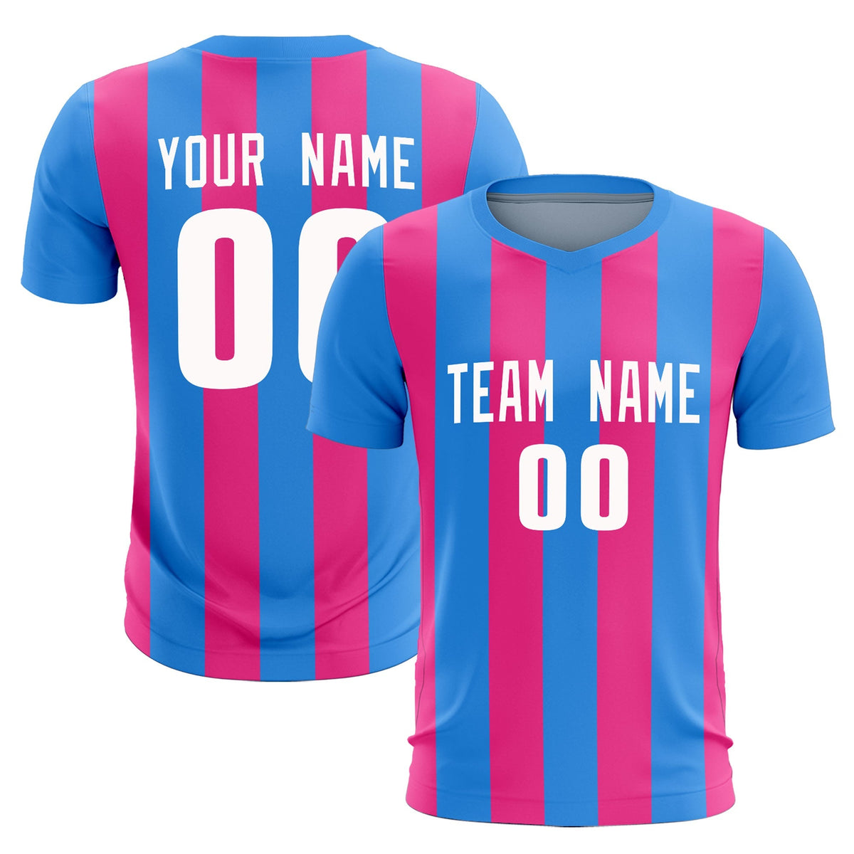 Custom Powder Blue Pink Vertical Stripes Casual Outdoor Football Kits Jersey