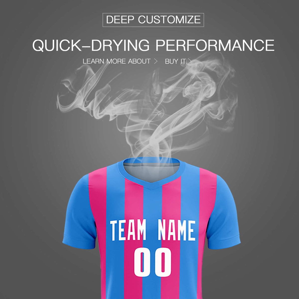 Custom Powder Blue Pink Vertical Stripes Casual Outdoor Football Kits Jersey