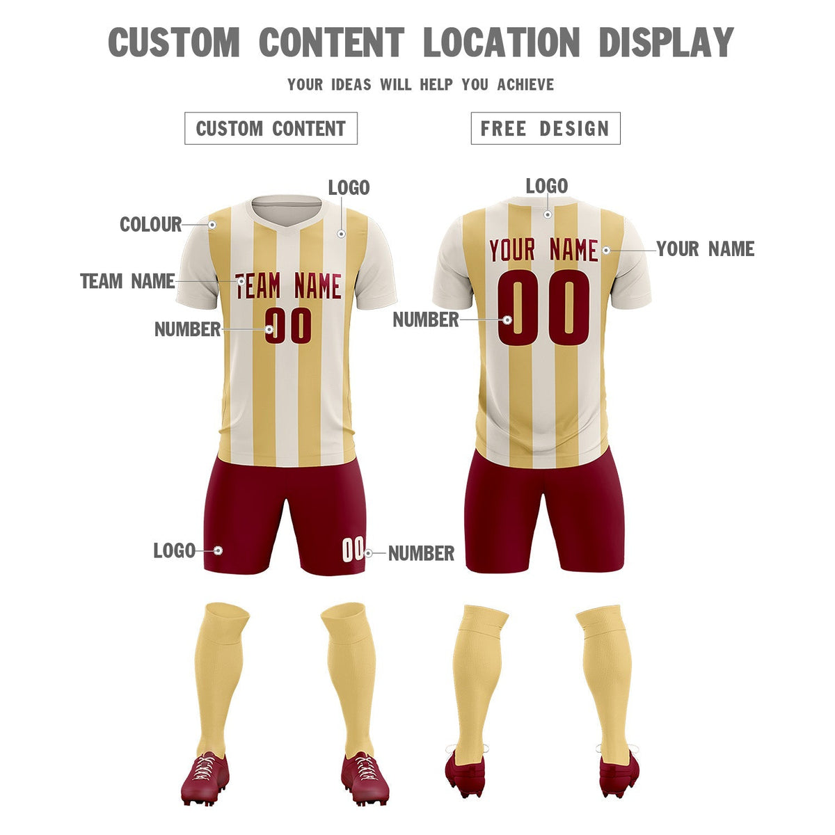 Custom Cream Khaki Vertical Stripes Casual Outdoor Football Kits Jersey
