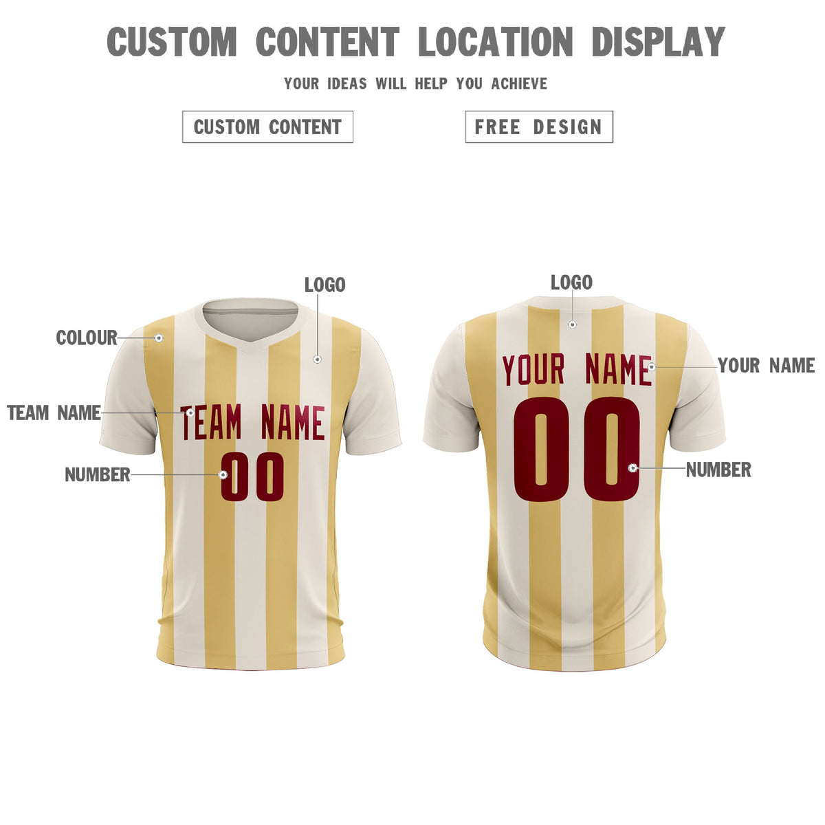 Custom Cream Khaki Vertical Stripes Casual Outdoor Football Kits Jersey