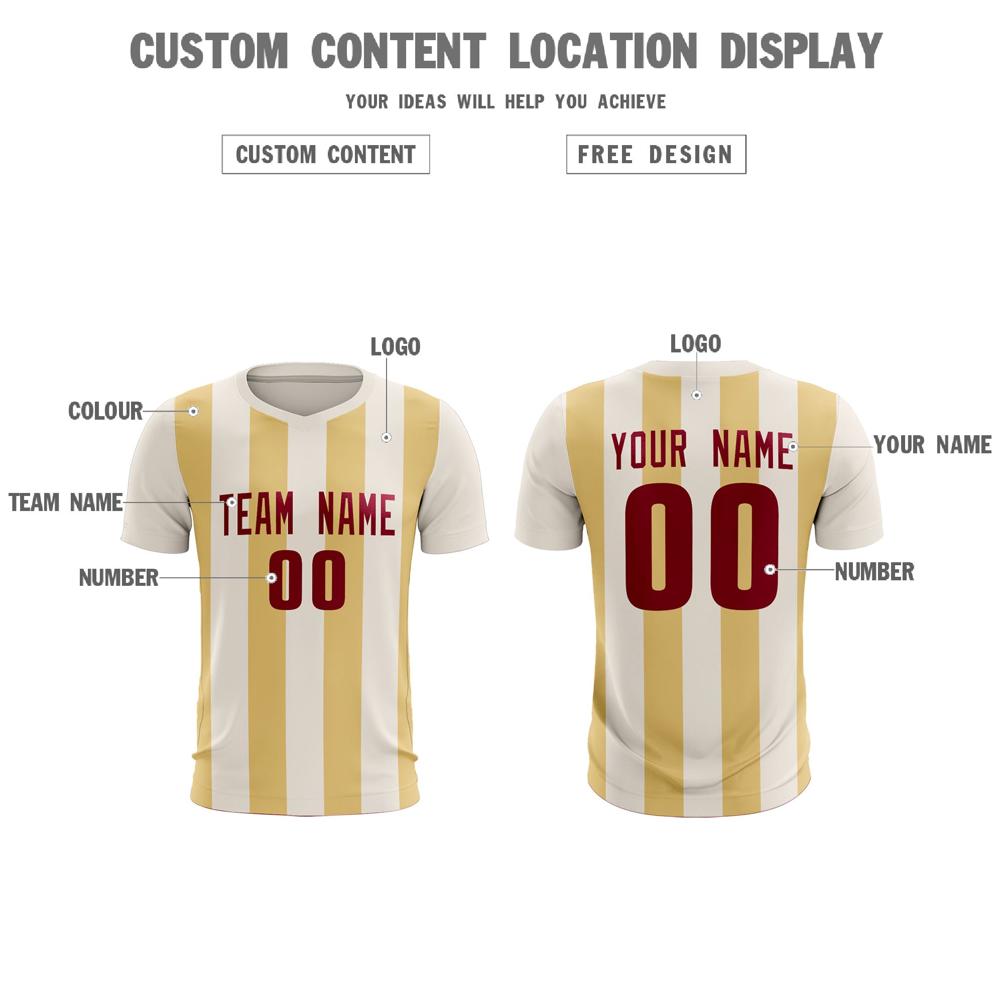 Custom Cream Khaki Vertical Stripes Casual Outdoor Football Kits Jersey