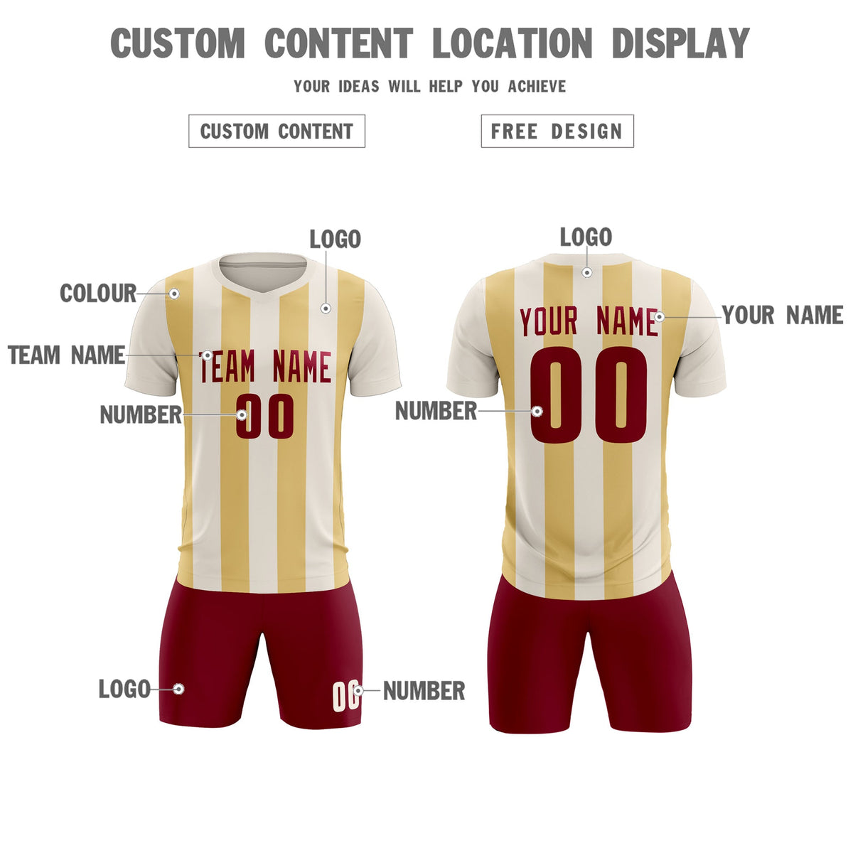 Custom Cream Khaki Vertical Stripes Casual Outdoor Football Kits Jersey