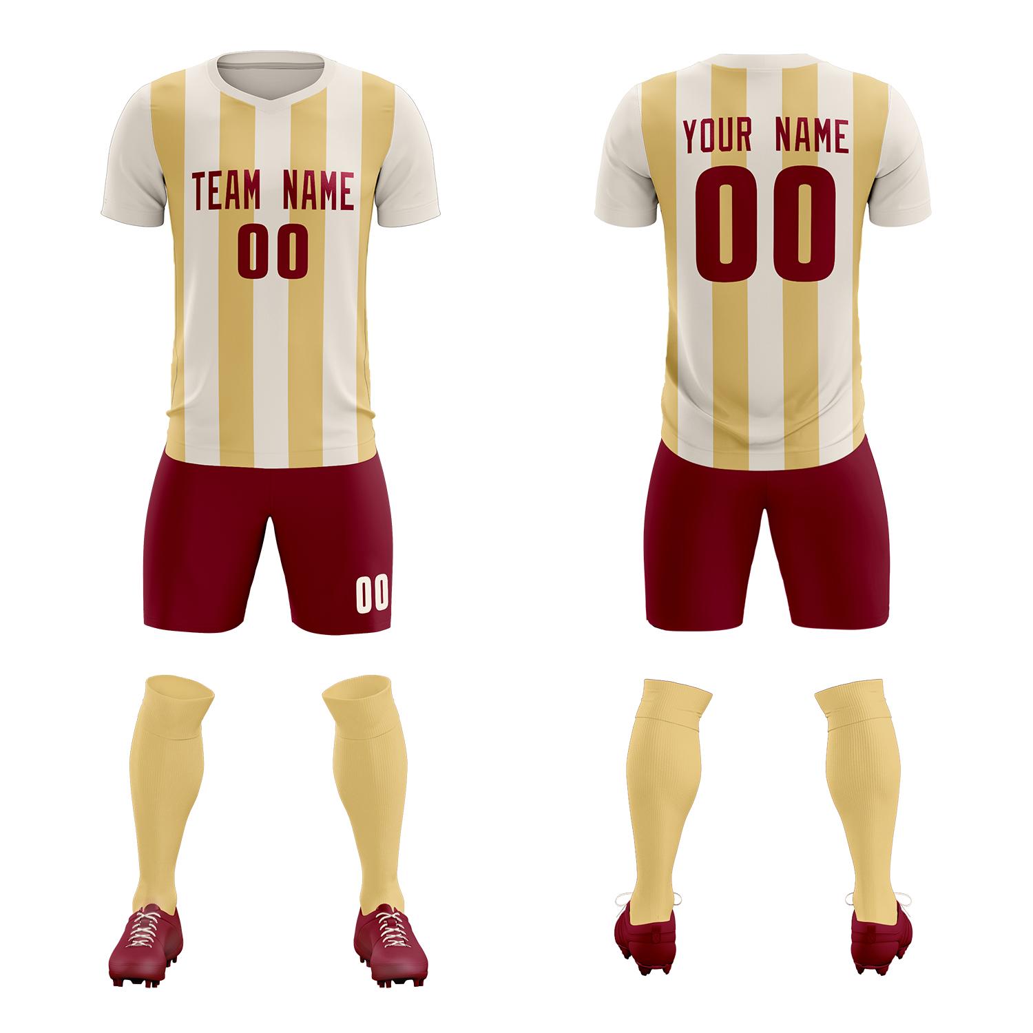 Custom Cream Khaki Vertical Stripes Casual Outdoor Football Kits Jersey
