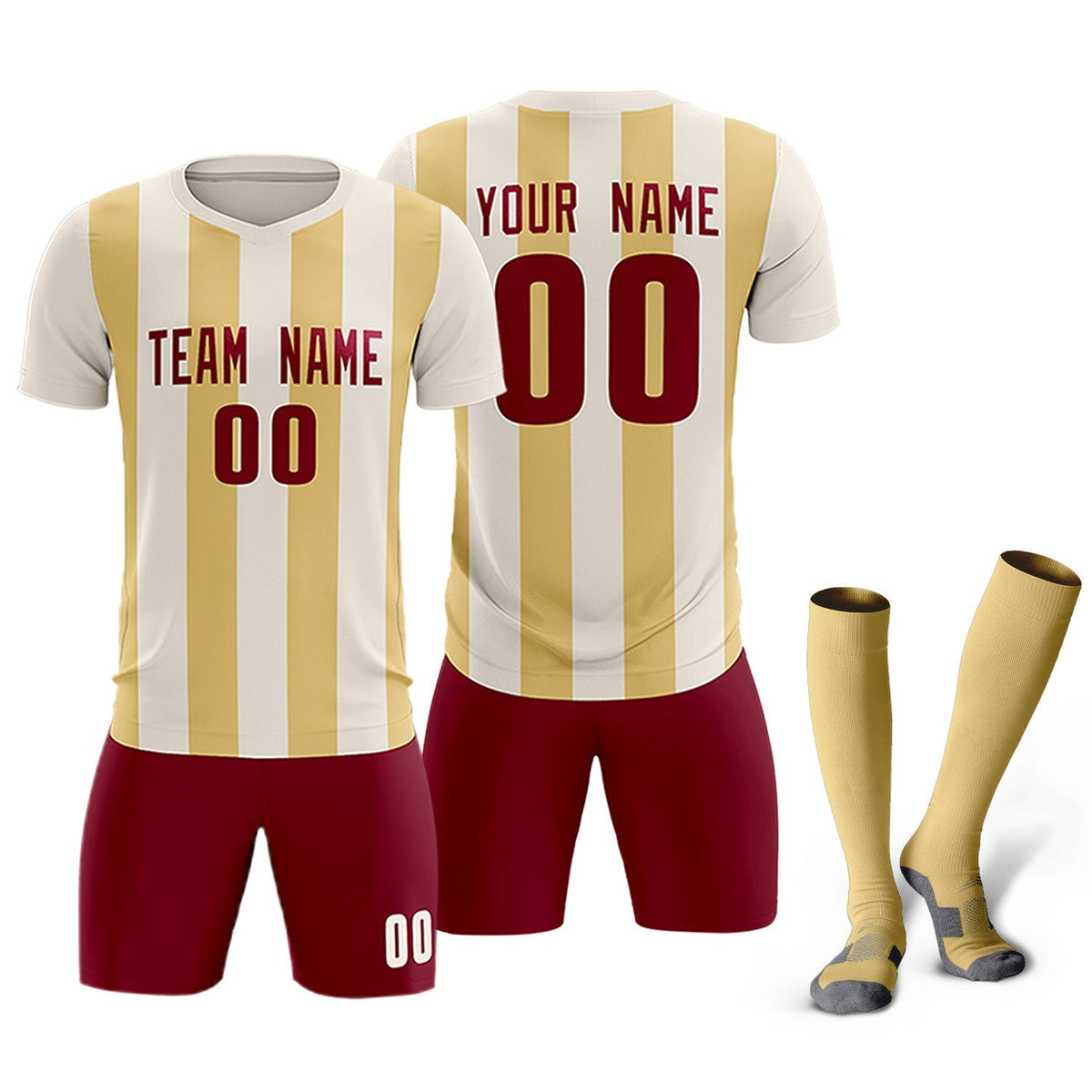 Custom Cream Khaki Vertical Stripes Casual Outdoor Football Kits Jersey