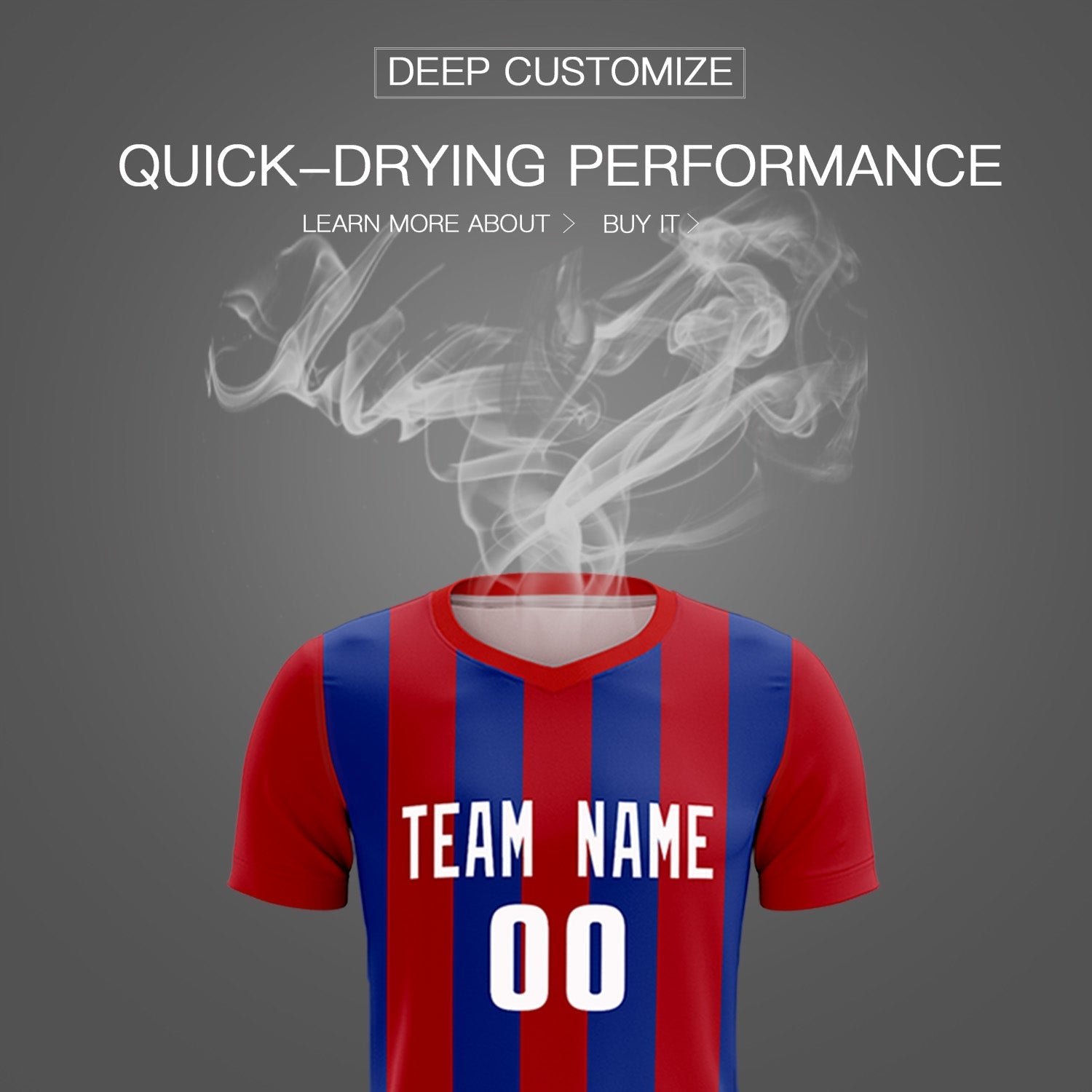 Custom Red Royal Vertical Stripes Casual Outdoor Football Kits Jersey