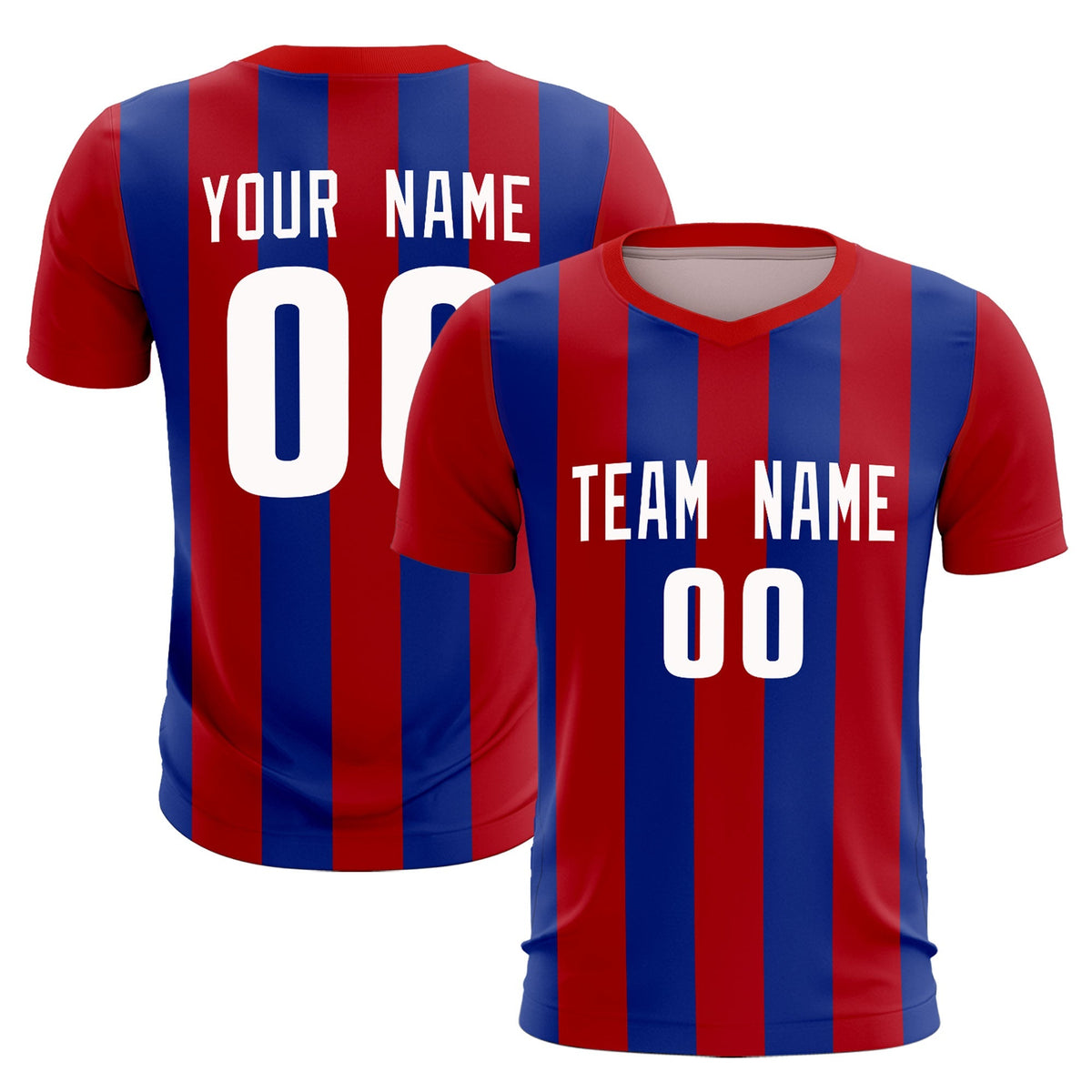 Custom Red Royal Vertical Stripes Casual Outdoor Football Kits Jersey