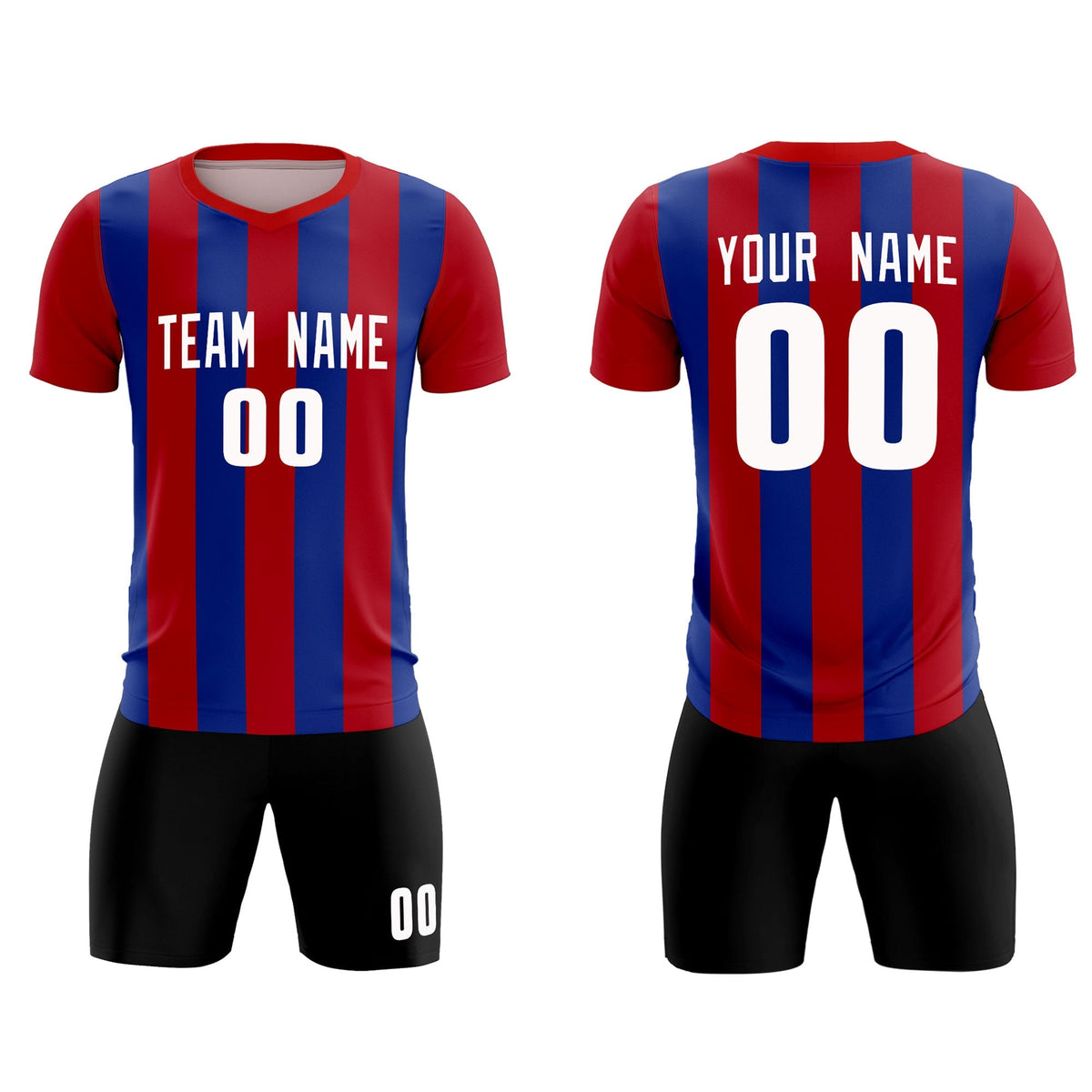 Custom Red Royal Vertical Stripes Casual Outdoor Football Kits Jersey