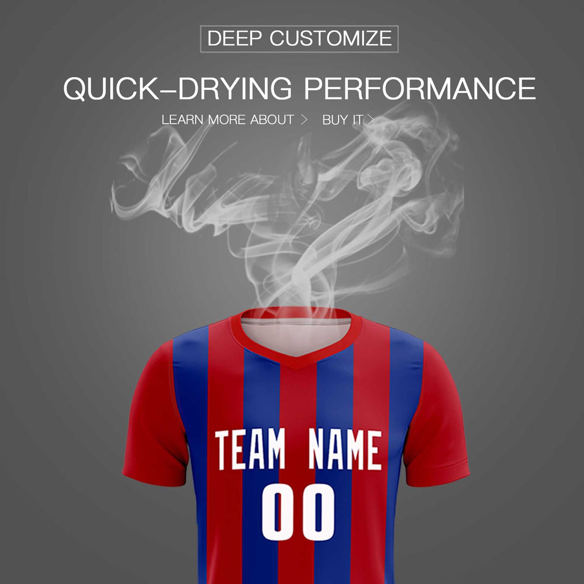 Custom Red Royal Vertical Stripes Casual Outdoor Football Kits Jersey