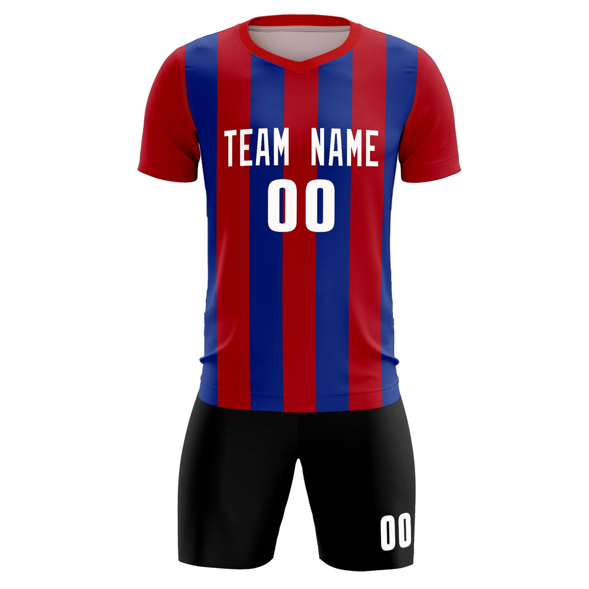 Custom Red Royal Vertical Stripes Casual Outdoor Football Kits Jersey
