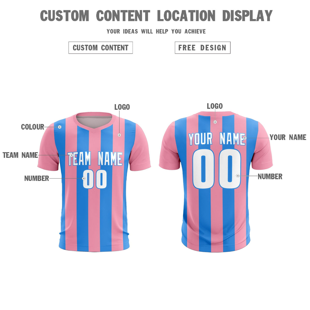 Custom Light Pink Powder Blue Vertical Stripes Casual Outdoor Football Kits Jersey