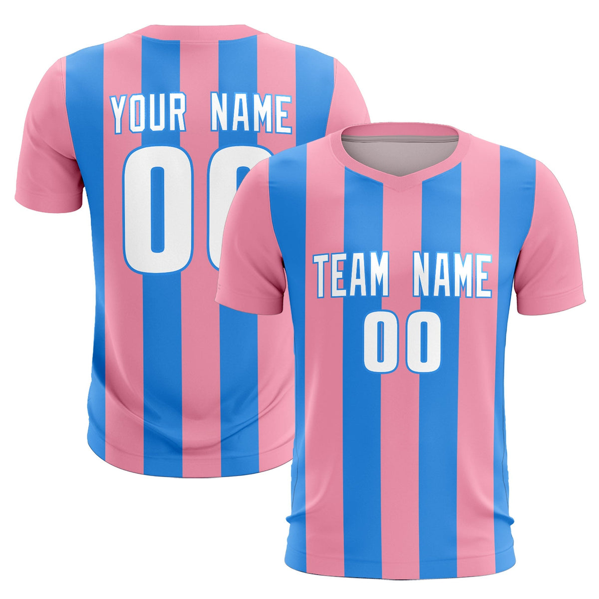 Custom Light Pink Powder Blue Vertical Stripes Casual Outdoor Football Kits Jersey