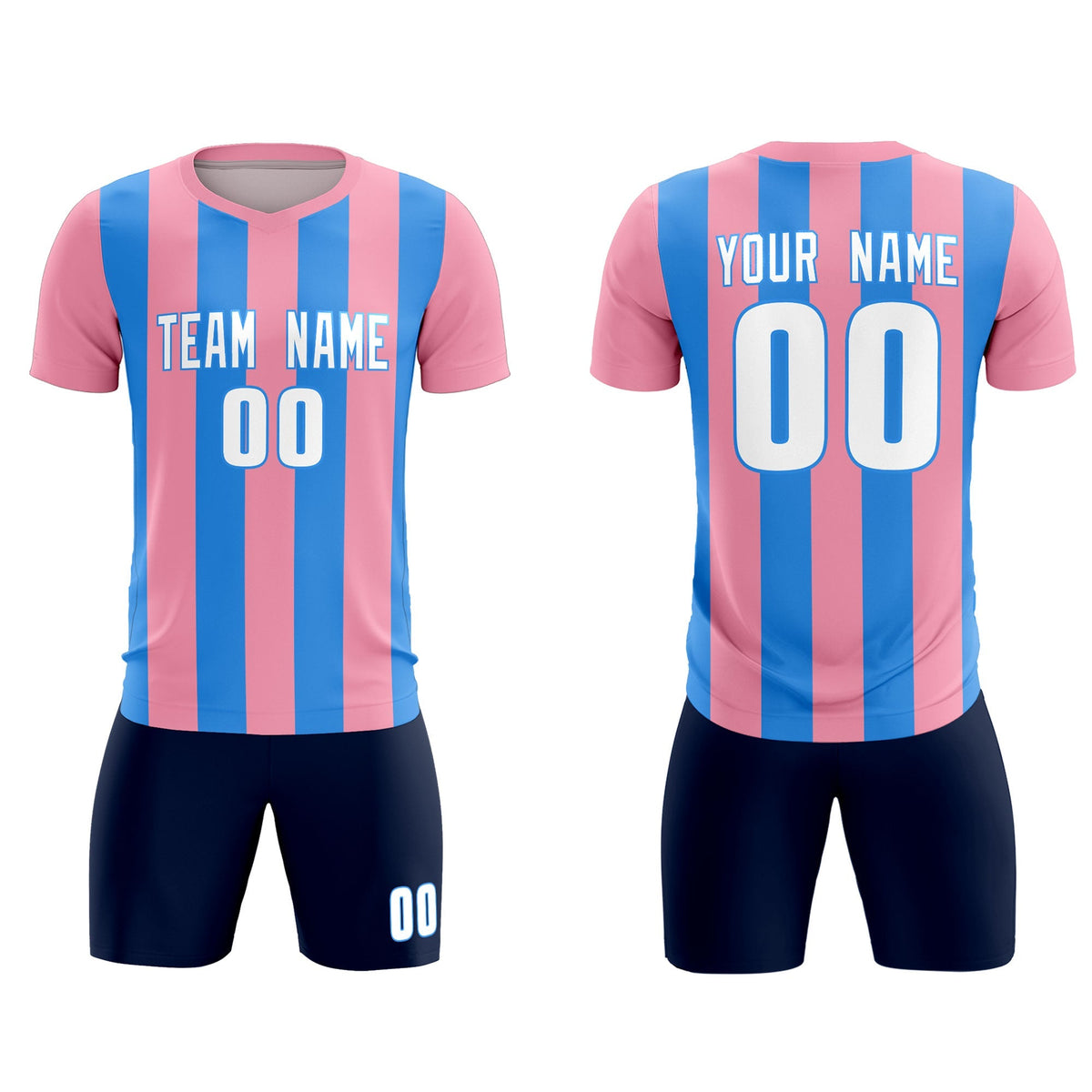 Custom Light Pink Powder Blue Vertical Stripes Casual Outdoor Football Kits Jersey