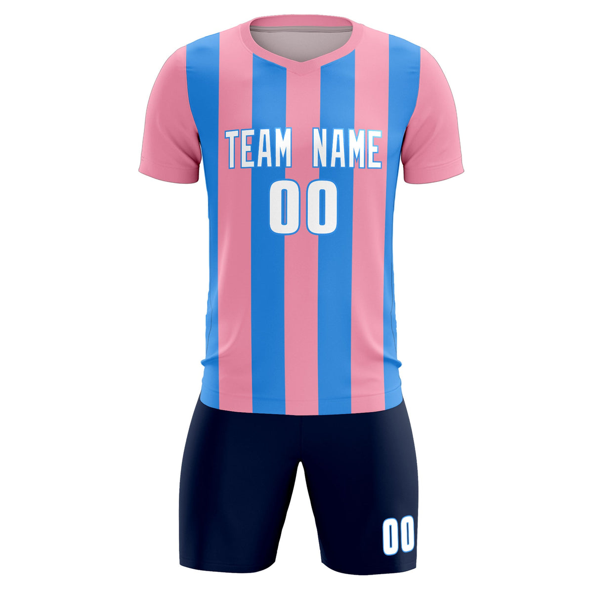 Custom Light Pink Powder Blue Vertical Stripes Casual Outdoor Football Kits Jersey