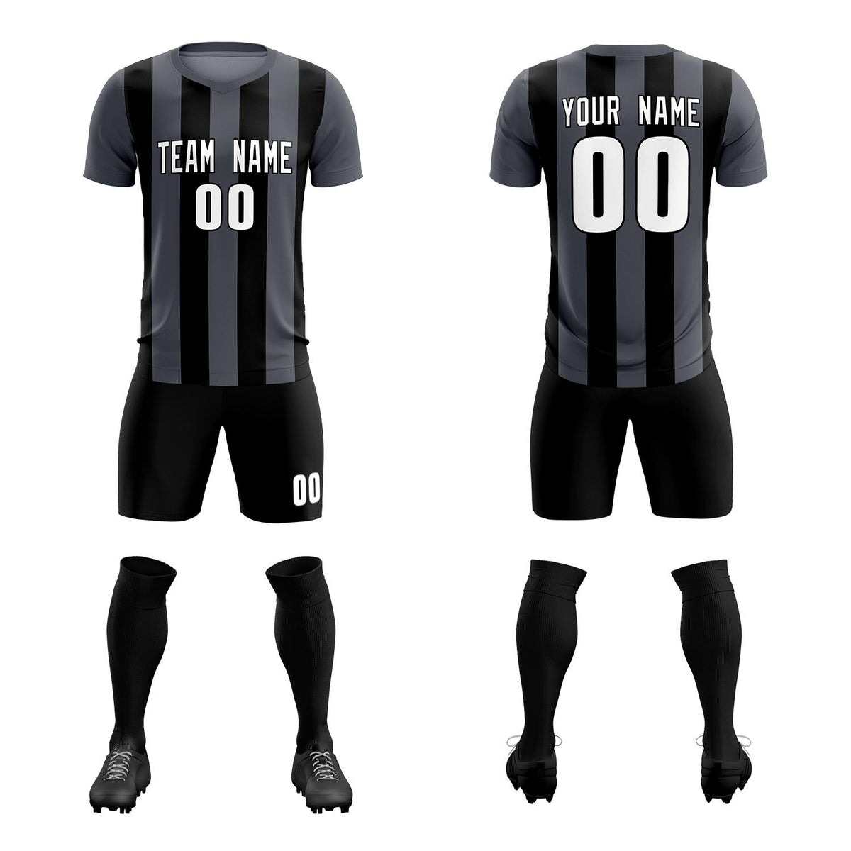 Custom Dark Gray Black Vertical Stripes Casual Outdoor Football Kits Jersey