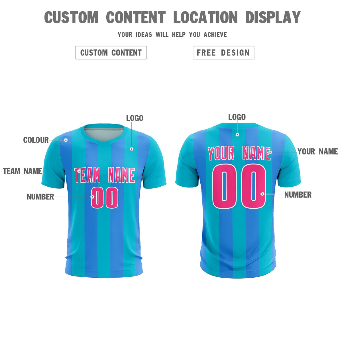 Custom Sky Blue Powder Blue Vertical Stripes Casual Outdoor Football Kits Jersey