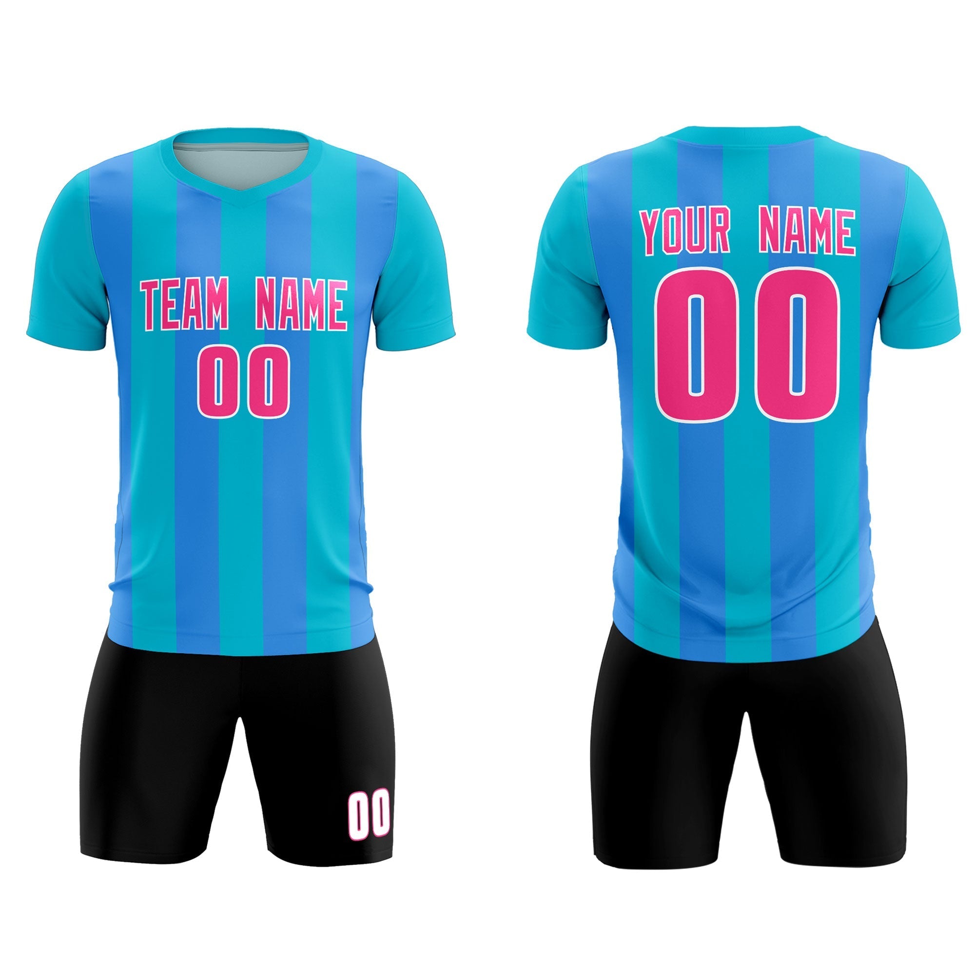 Custom Sky Blue Powder Blue Vertical Stripes Casual Outdoor Football Kits Jersey