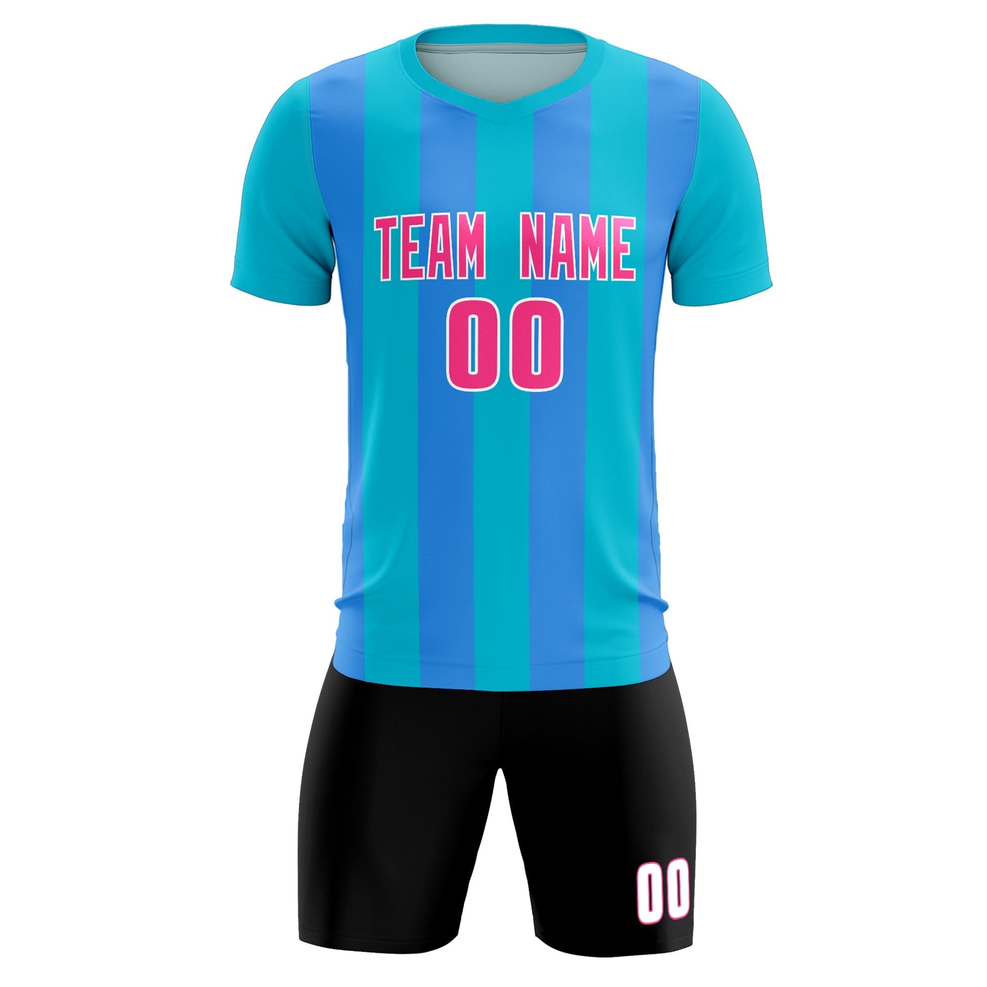 Custom Sky Blue Powder Blue Vertical Stripes Casual Outdoor Football Kits Jersey
