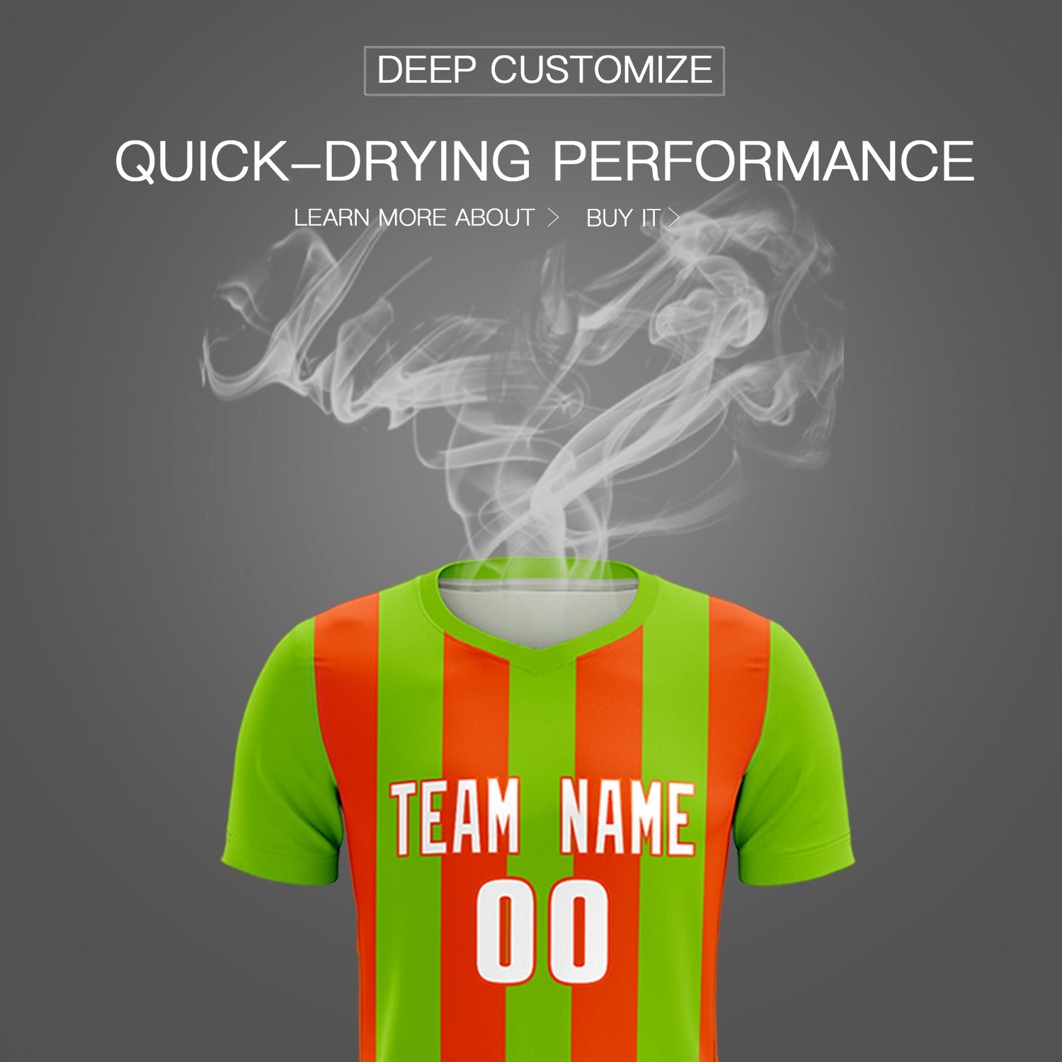 Custom Neon Green Orange Vertical Stripes Casual Outdoor Football Kits Jersey