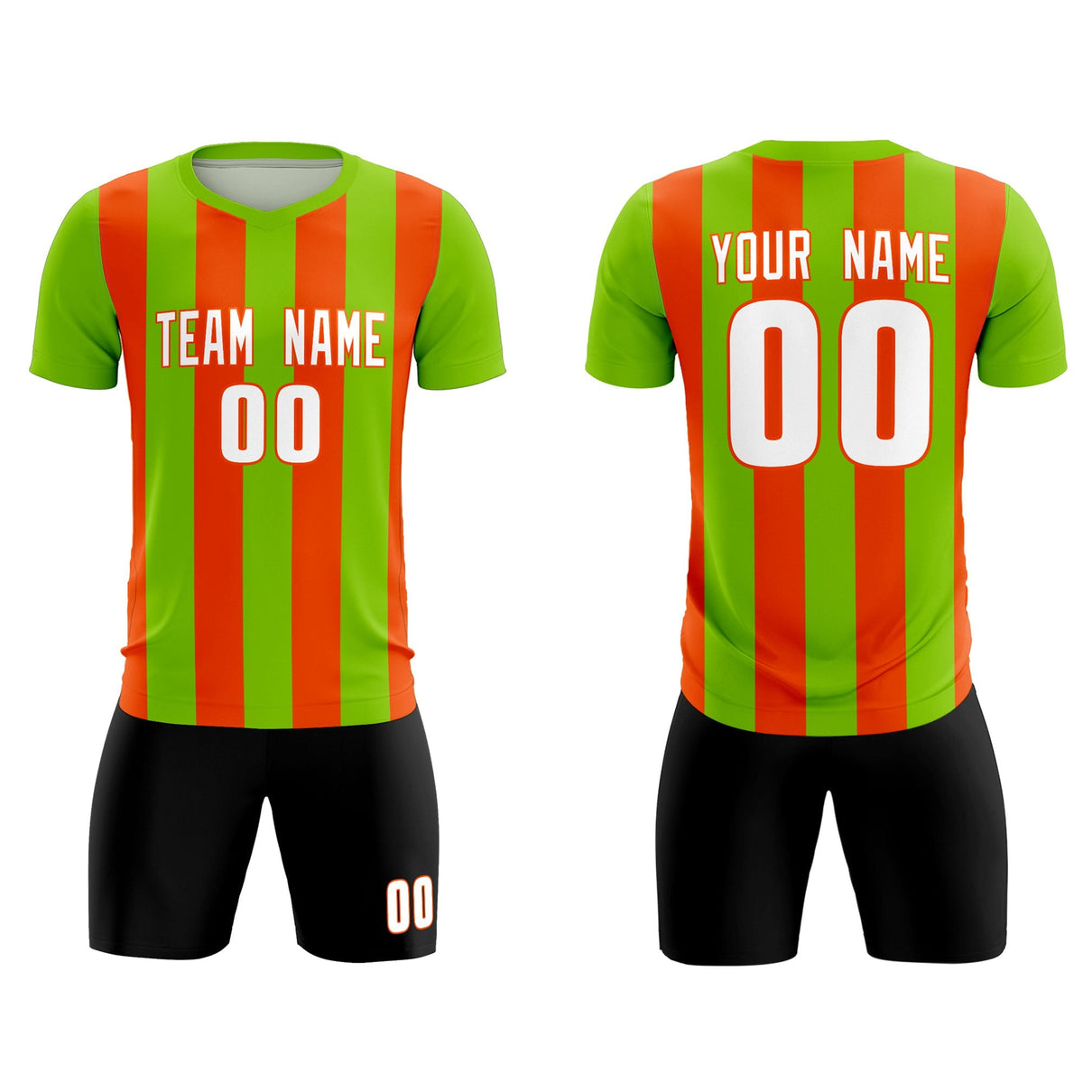 Custom Neon Green Orange Vertical Stripes Casual Outdoor Football Kits Jersey