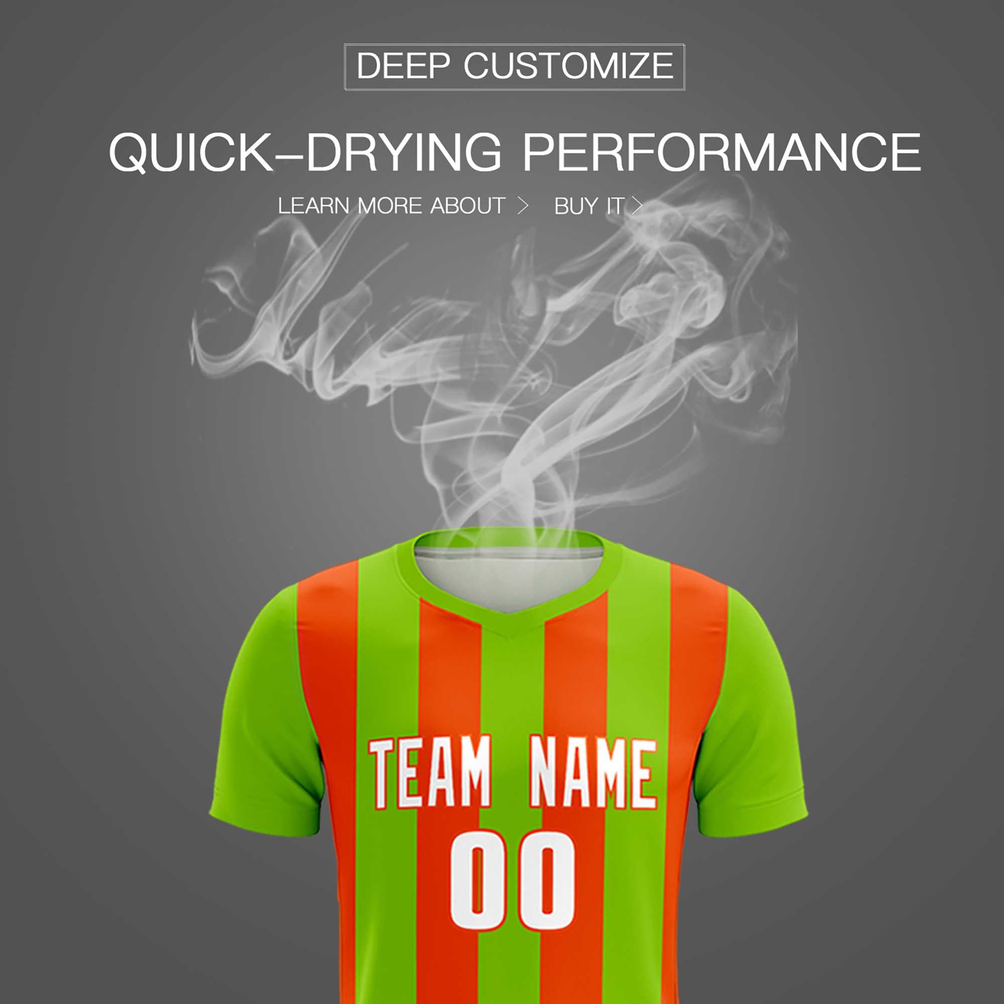 Custom Neon Green Orange Vertical Stripes Casual Outdoor Football Kits Jersey