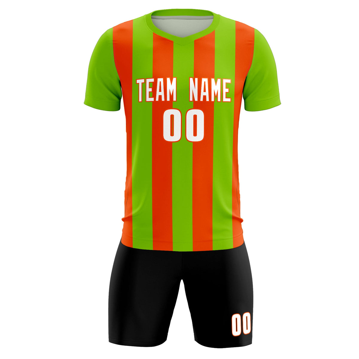 Custom Neon Green Orange Vertical Stripes Casual Outdoor Football Kits Jersey