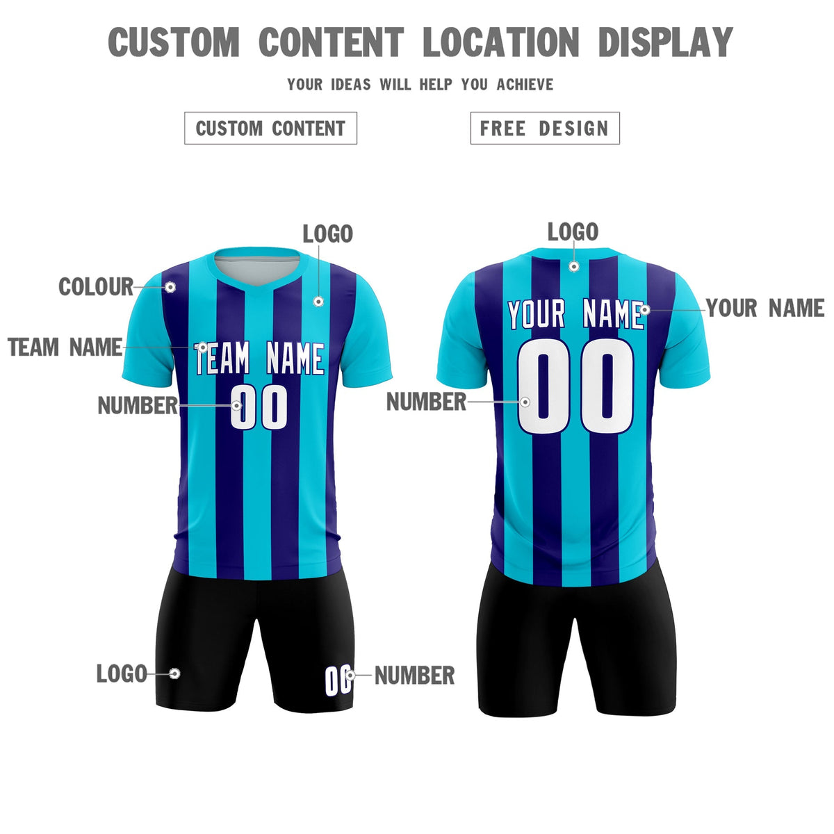 Custom Sky Blue Royal Vertical Stripes Casual Outdoor Football Kits Jersey