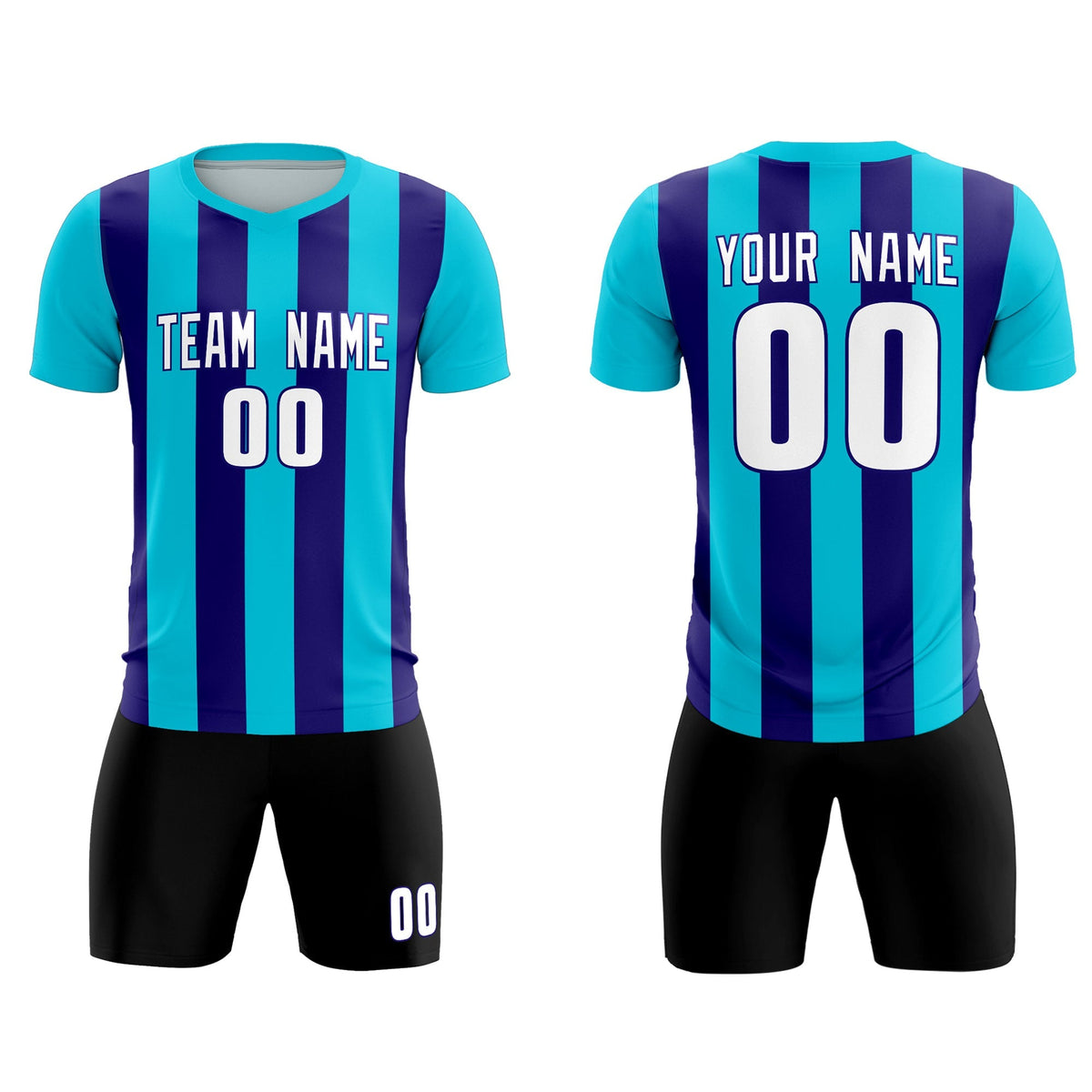 Custom Sky Blue Royal Vertical Stripes Casual Outdoor Football Kits Jersey