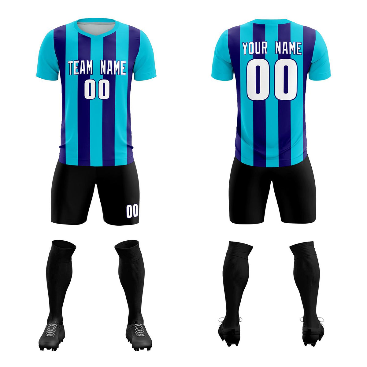 Custom Sky Blue Royal Vertical Stripes Casual Outdoor Football Kits Jersey