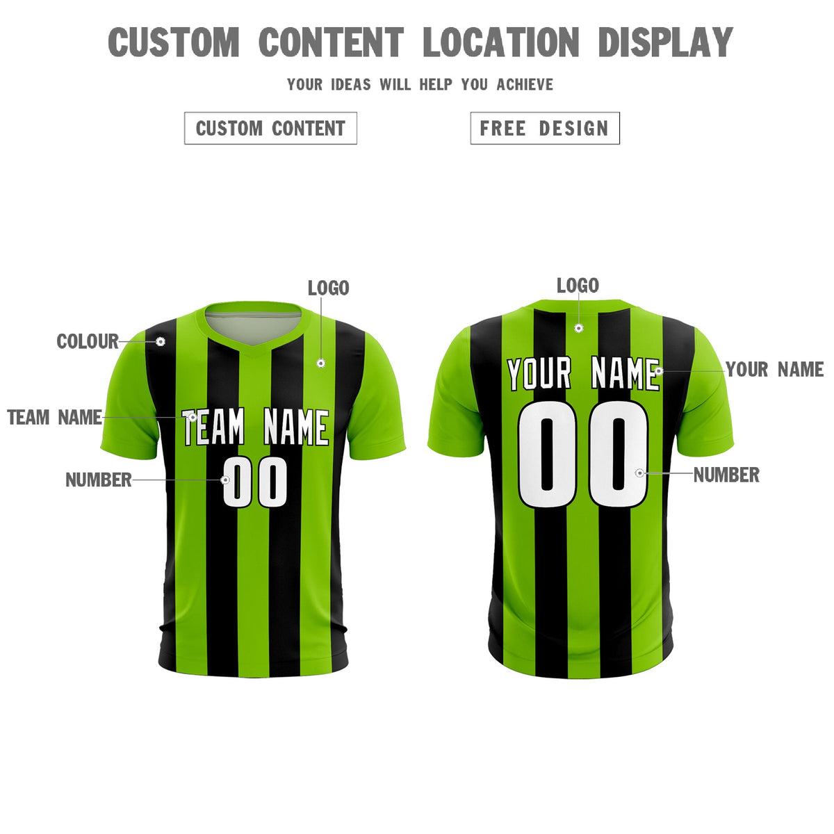 Custom Neon Green Black Vertical Stripes Casual Outdoor Football Kits Jersey