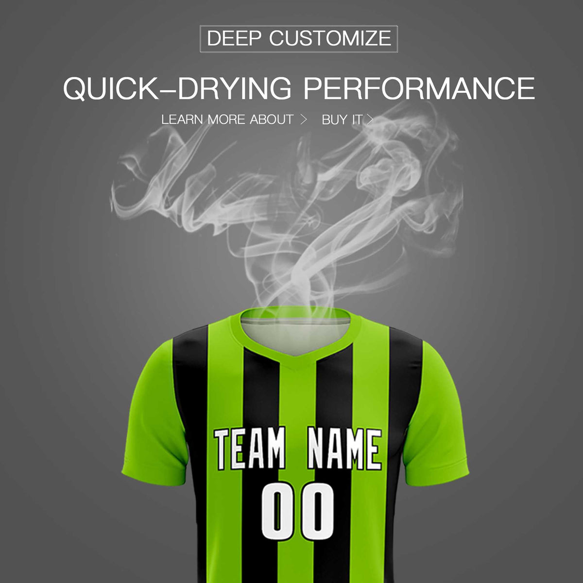 Custom Neon Green Black Vertical Stripes Casual Outdoor Football Kits Jersey