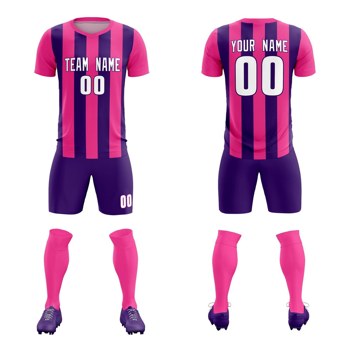 Custom Pink Purple Vertical Stripes Casual Outdoor Football Kits Jersey