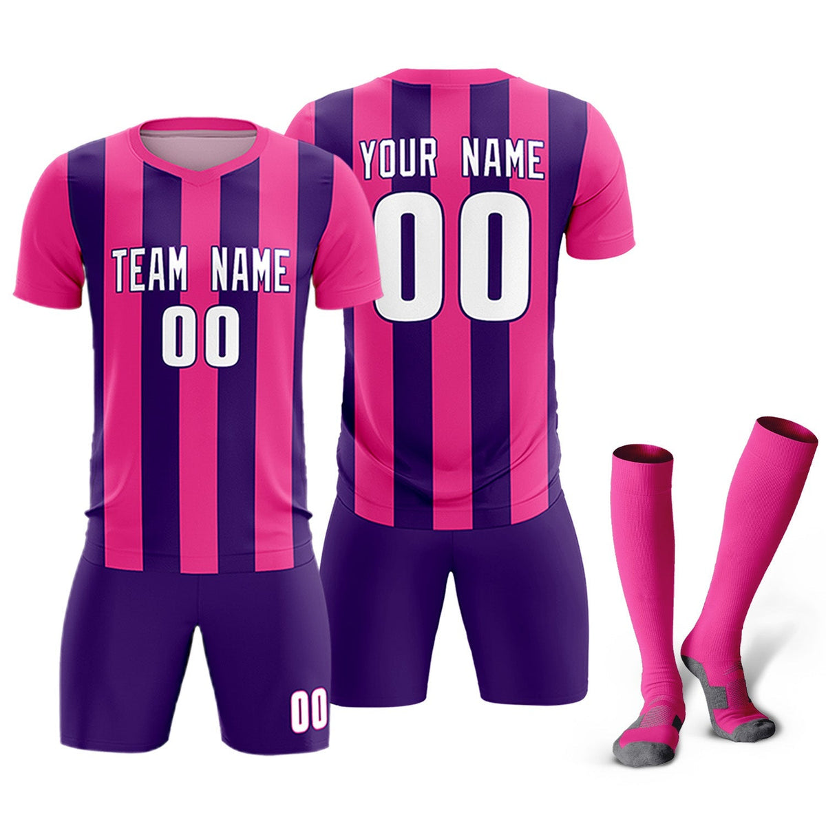Custom Pink Purple Vertical Stripes Casual Outdoor Football Kits Jersey