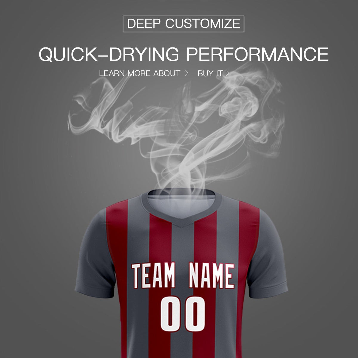 Custom Dark Gray Crimson Vertical Stripes Casual Outdoor Football Kits Jersey