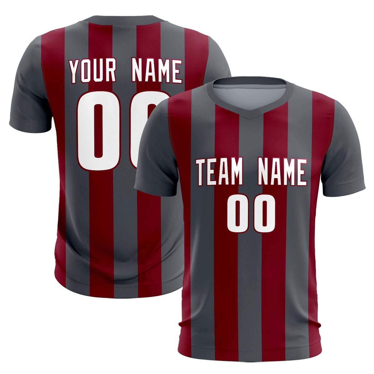 Custom Dark Gray Crimson Vertical Stripes Casual Outdoor Football Kits Jersey