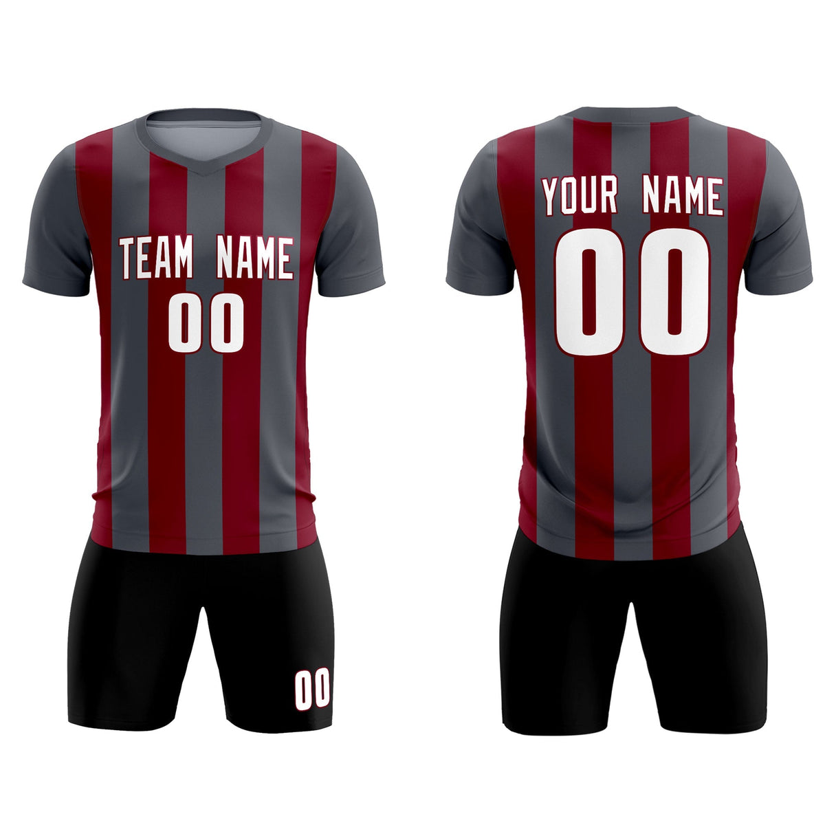 Custom Dark Gray Crimson Vertical Stripes Casual Outdoor Football Kits Jersey
