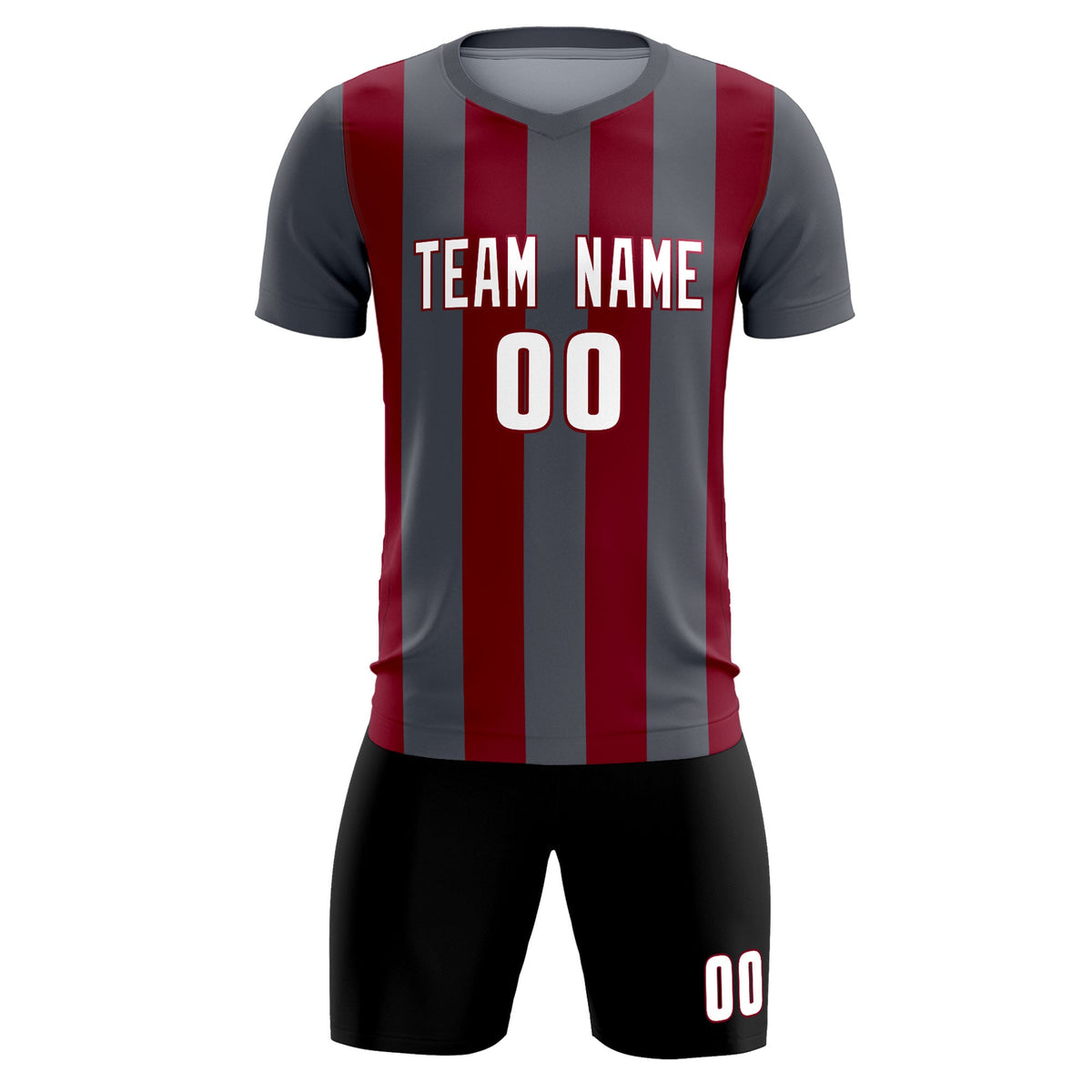 Custom Dark Gray Crimson Vertical Stripes Casual Outdoor Football Kits Jersey