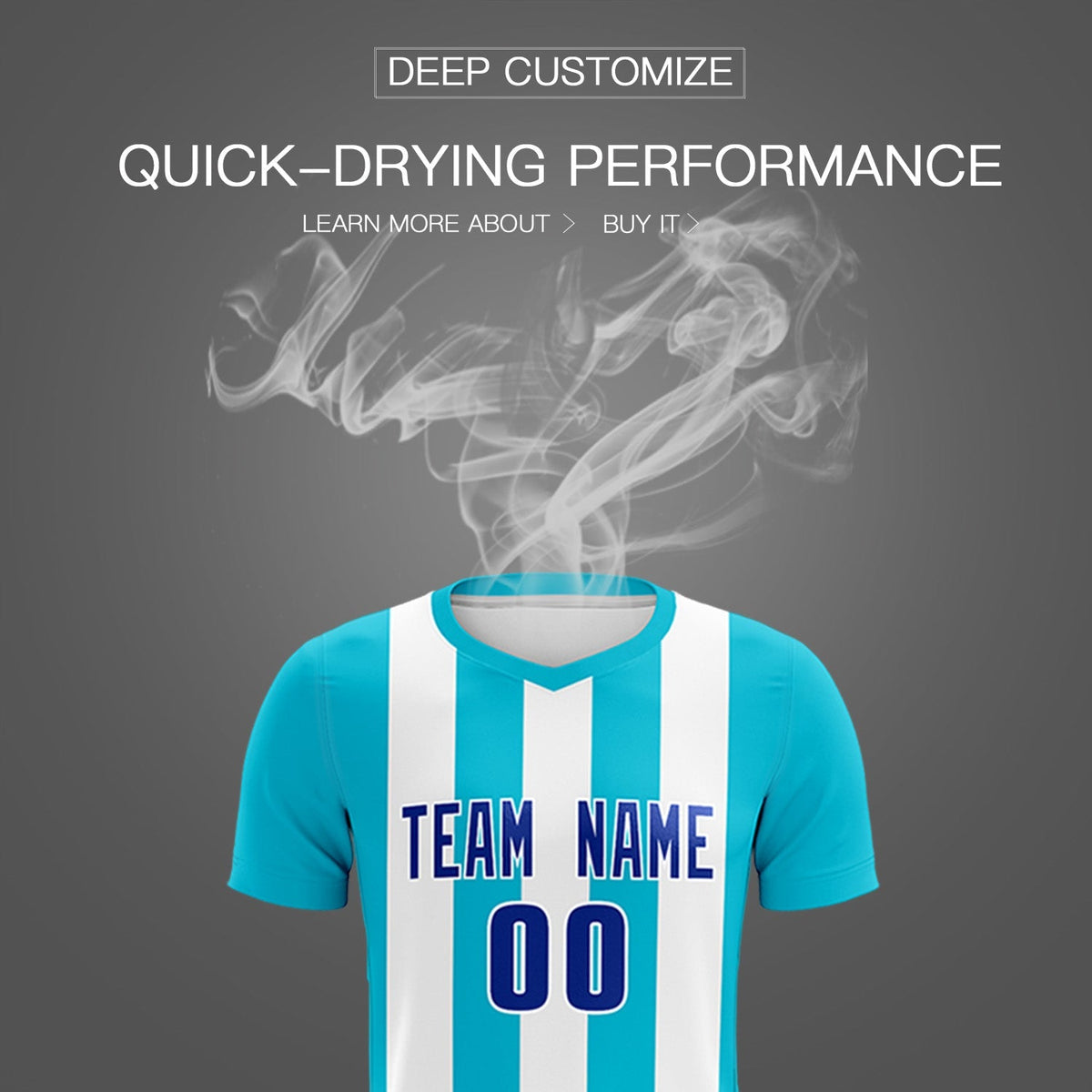 Custom White Sky Blue Vertical Stripes Casual Outdoor Football Kits Jersey
