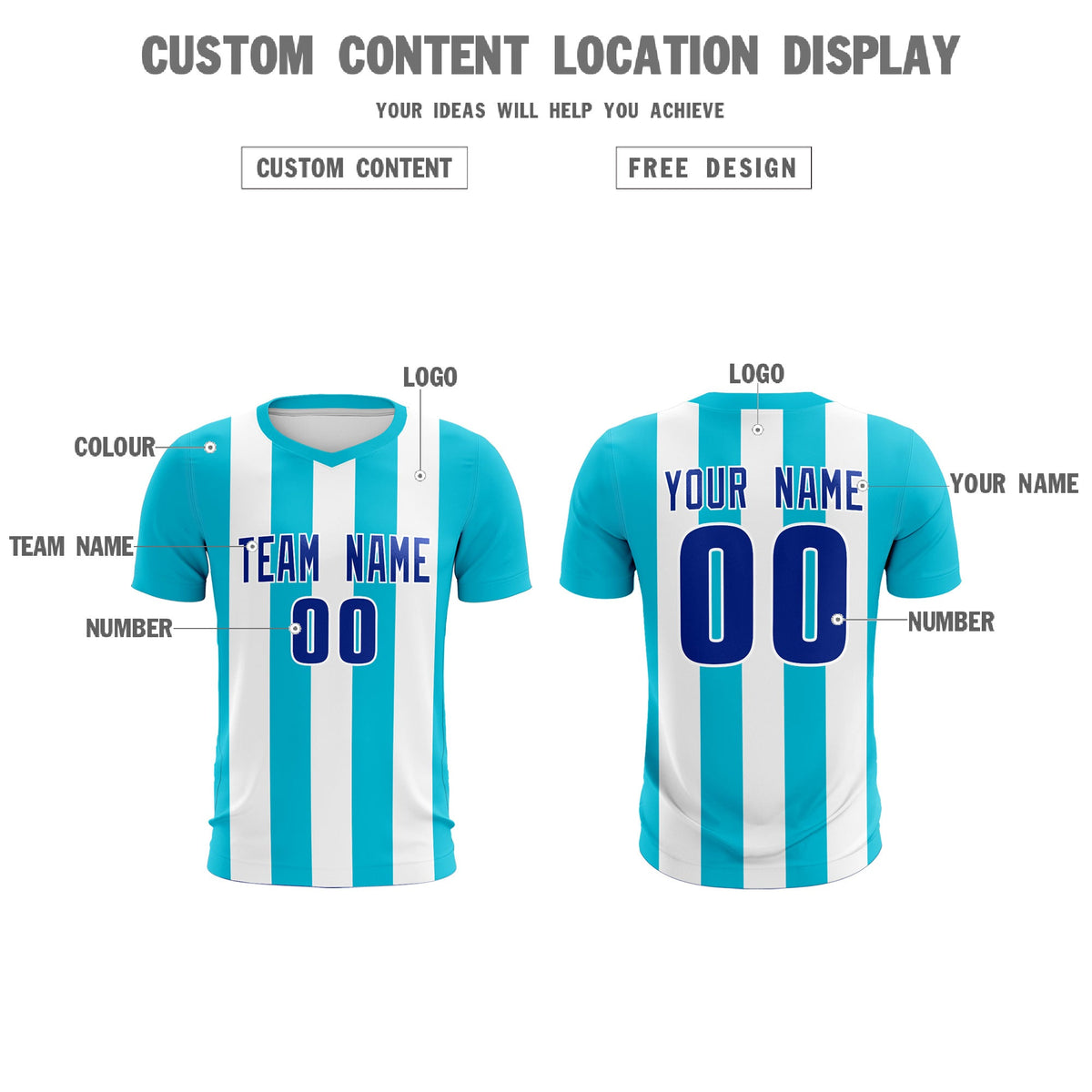 Custom White Sky Blue Vertical Stripes Casual Outdoor Football Kits Jersey