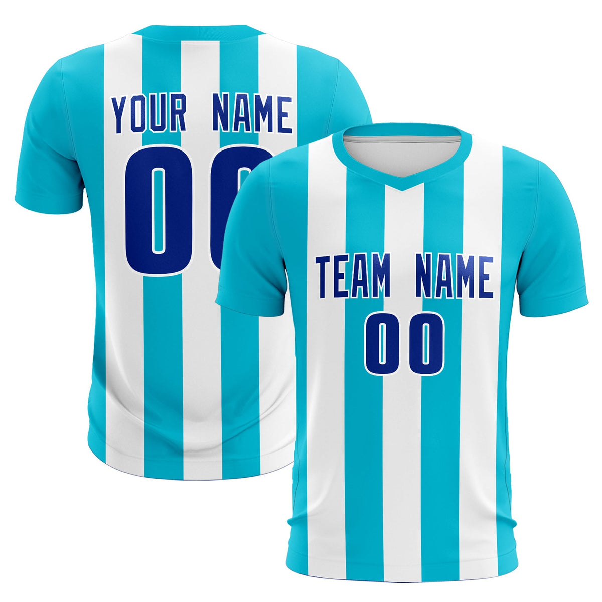 Custom White Sky Blue Vertical Stripes Casual Outdoor Football Kits Jersey