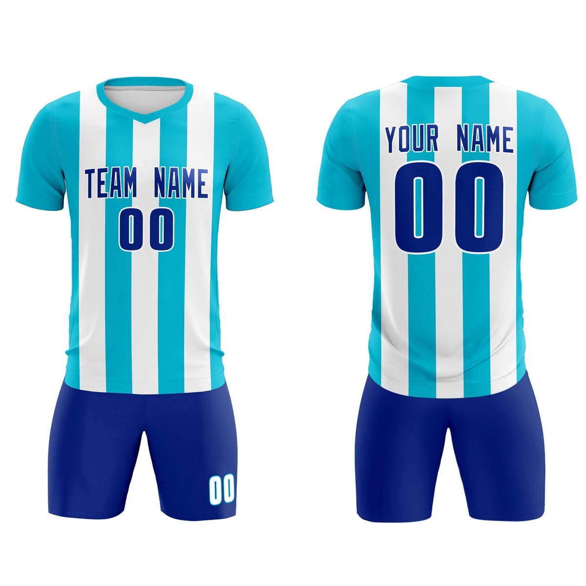 Custom White Sky Blue Vertical Stripes Casual Outdoor Football Kits Jersey