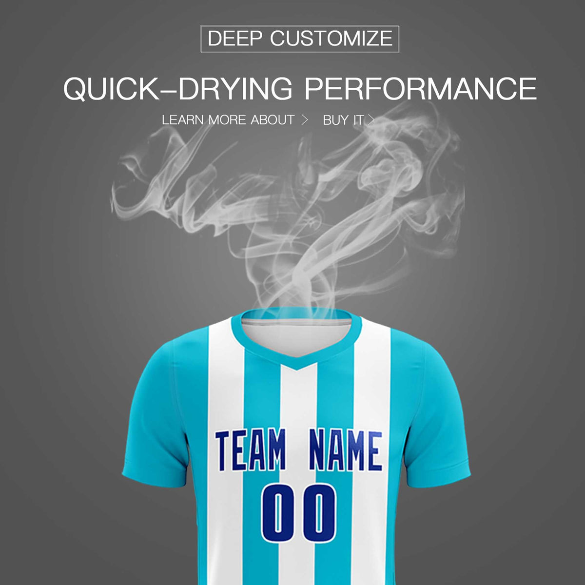 Custom White Sky Blue Vertical Stripes Casual Outdoor Football Kits Jersey