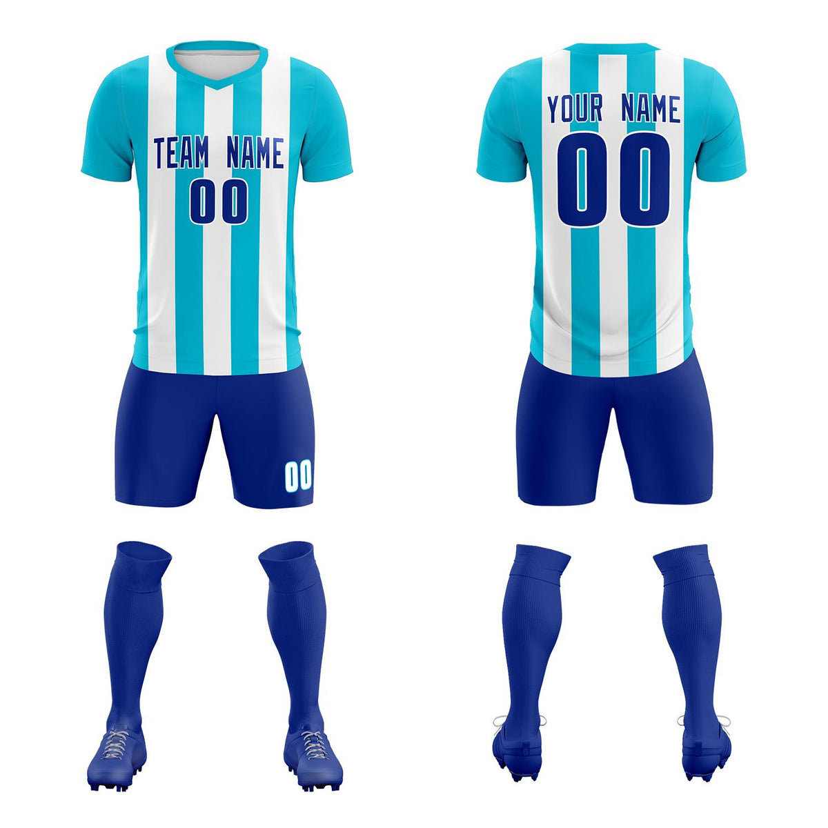 Custom White Sky Blue Vertical Stripes Casual Outdoor Football Kits Jersey