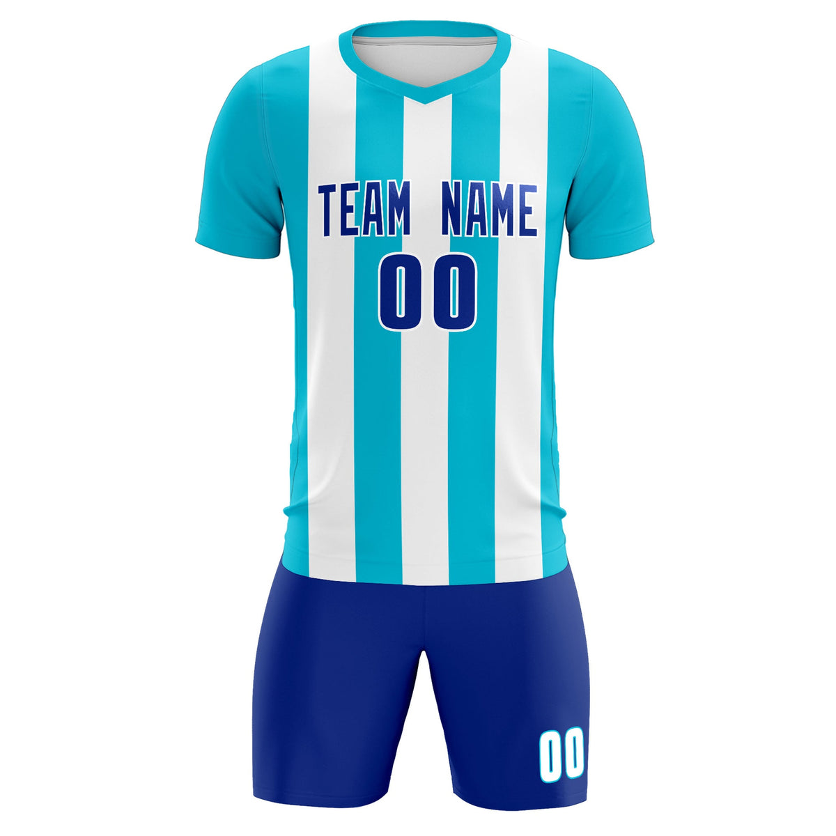 Custom White Sky Blue Vertical Stripes Casual Outdoor Football Kits Jersey