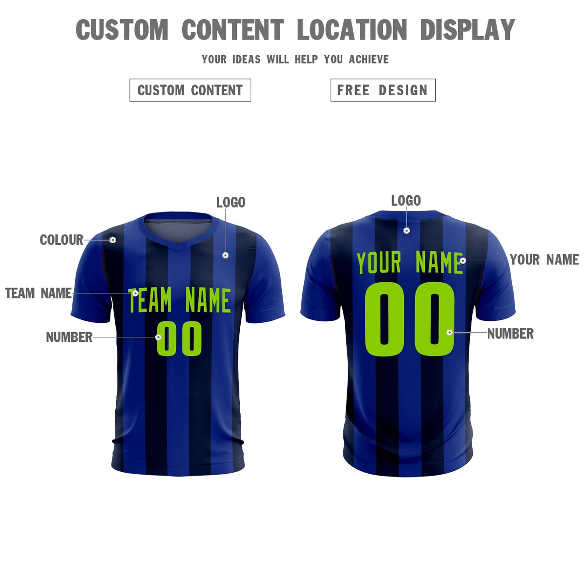 Custom Royal Navy Vertical Stripes Casual Outdoor Football Kits Jersey