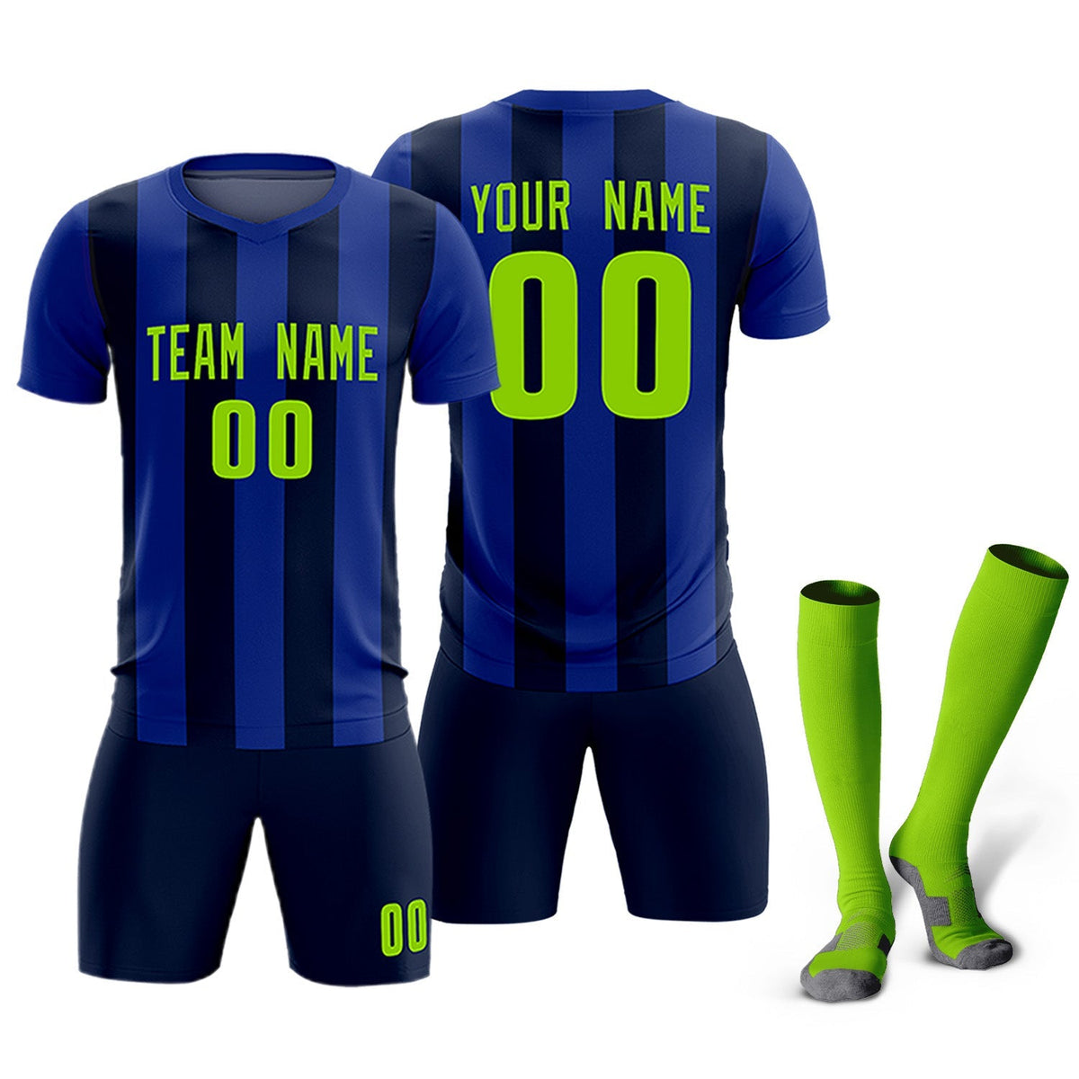Custom Royal Navy Vertical Stripes Casual Outdoor Football Kits Jersey
